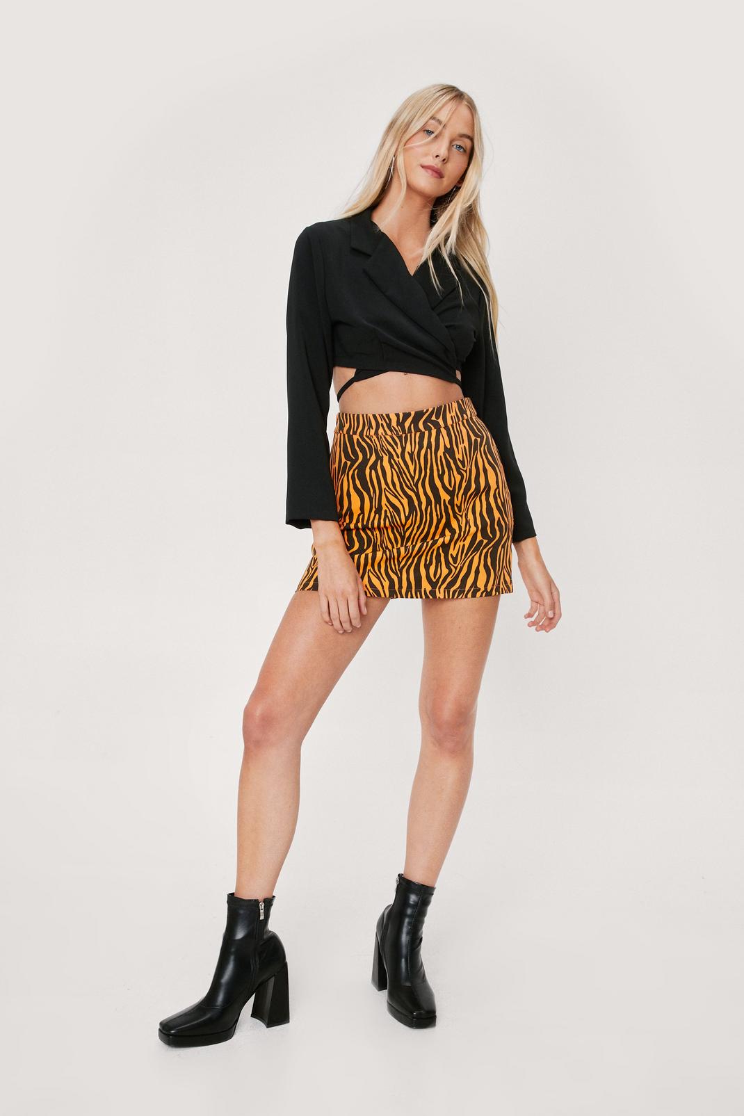 152 Tailored Tiger Print Mini Skirt image number 2