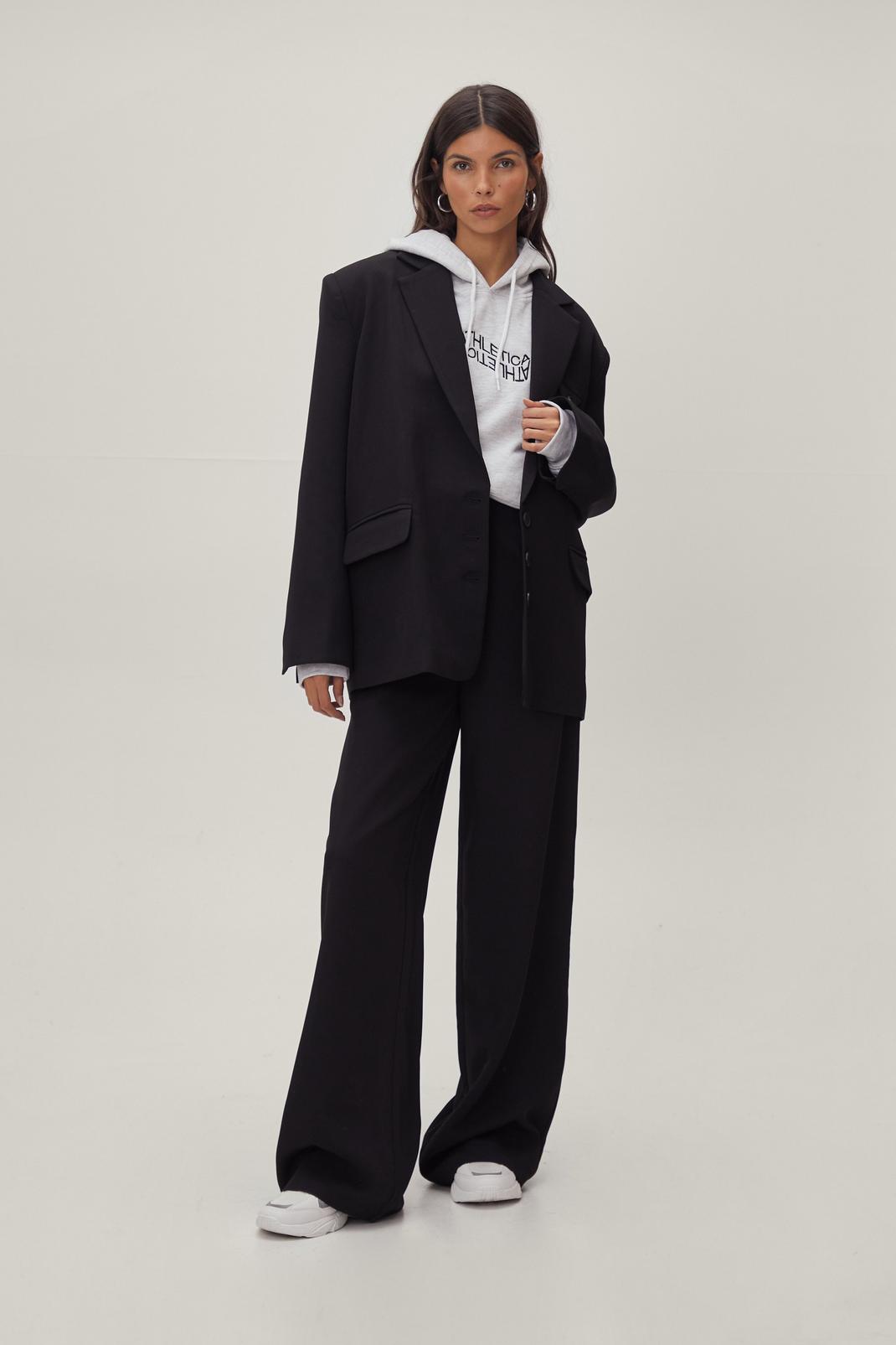 Premium - Pantalon de costume ample à détails pincés, Black image number 1