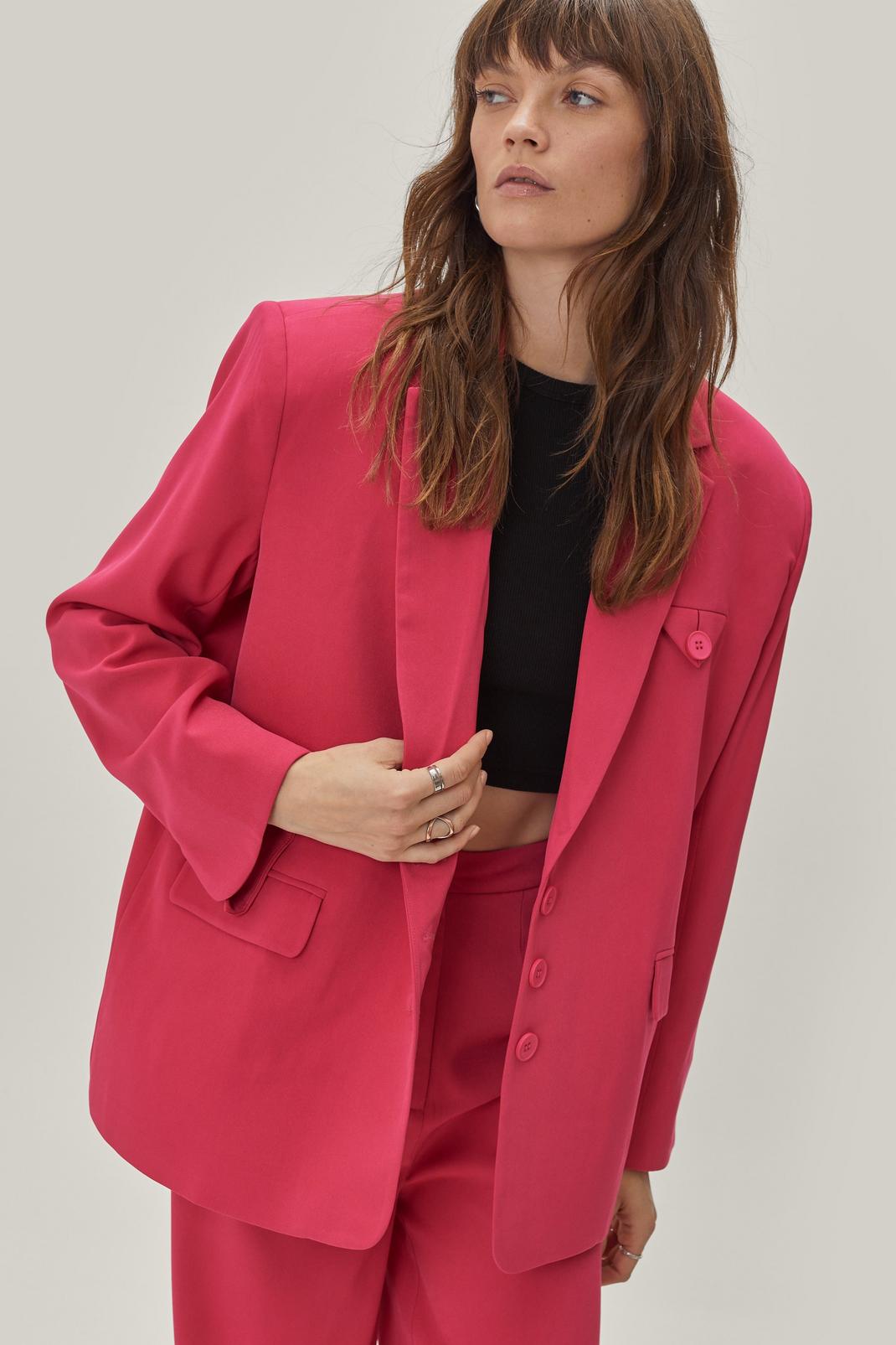 Premium - Blazer de costume oversize à épaulettes et poches, Hot pink image number 1