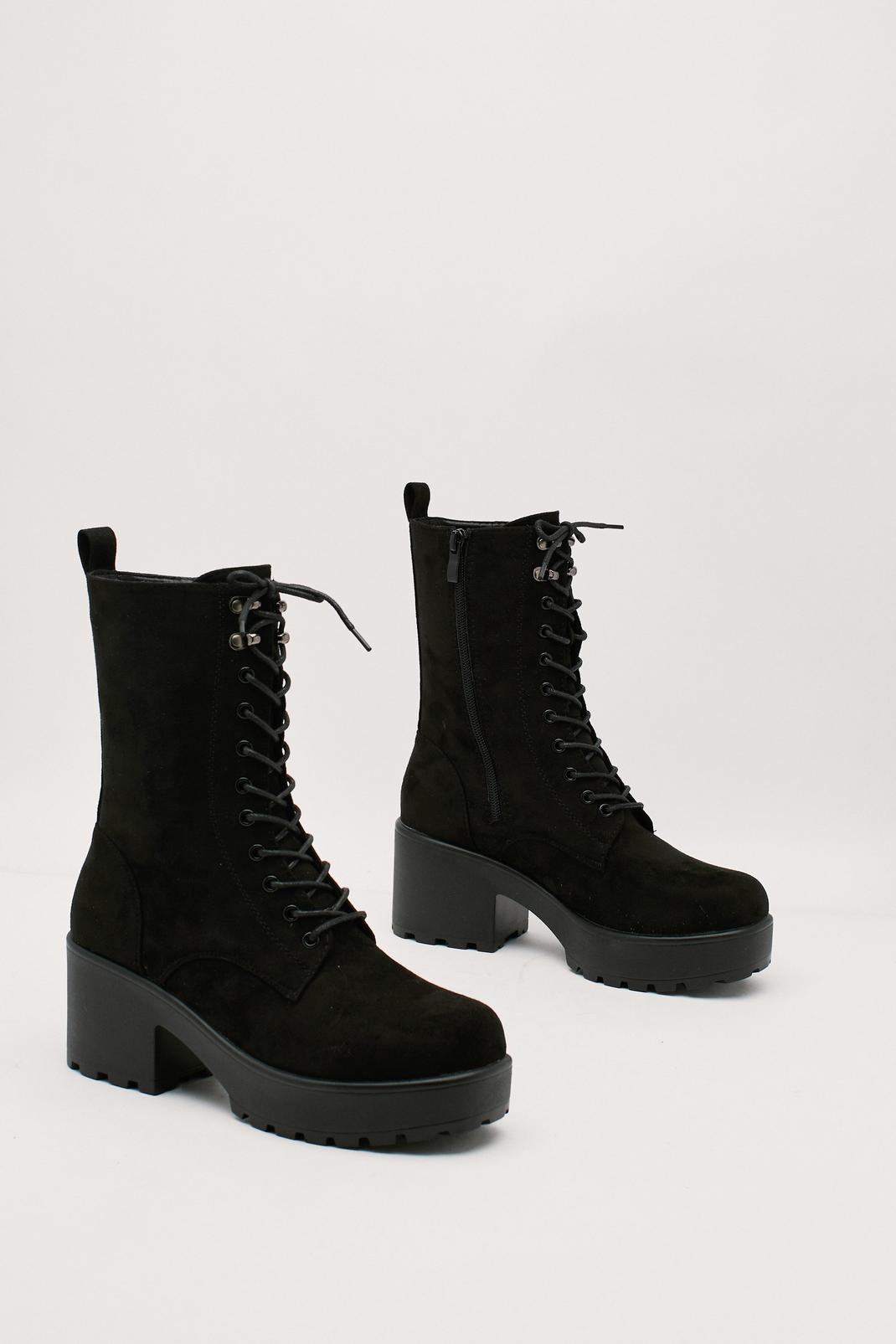 Faux Suede Lace Up Hiker Boots image number 1