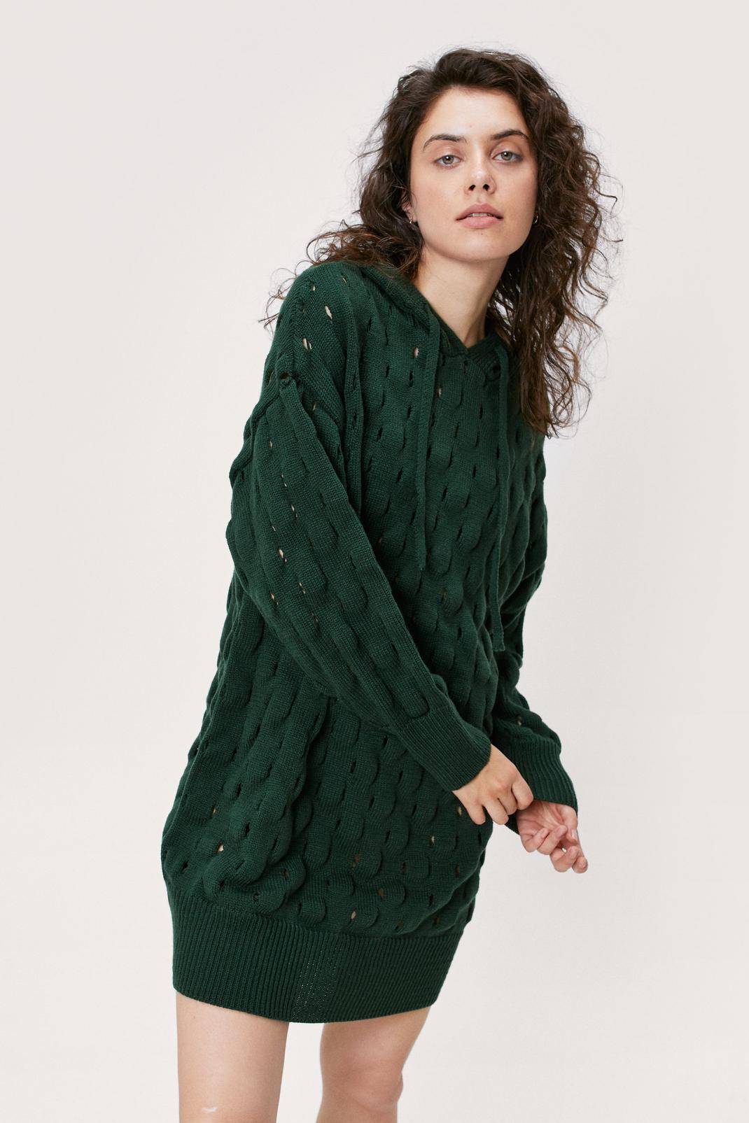 399 Knitted Hooded Sweater Mini Dress image number 2