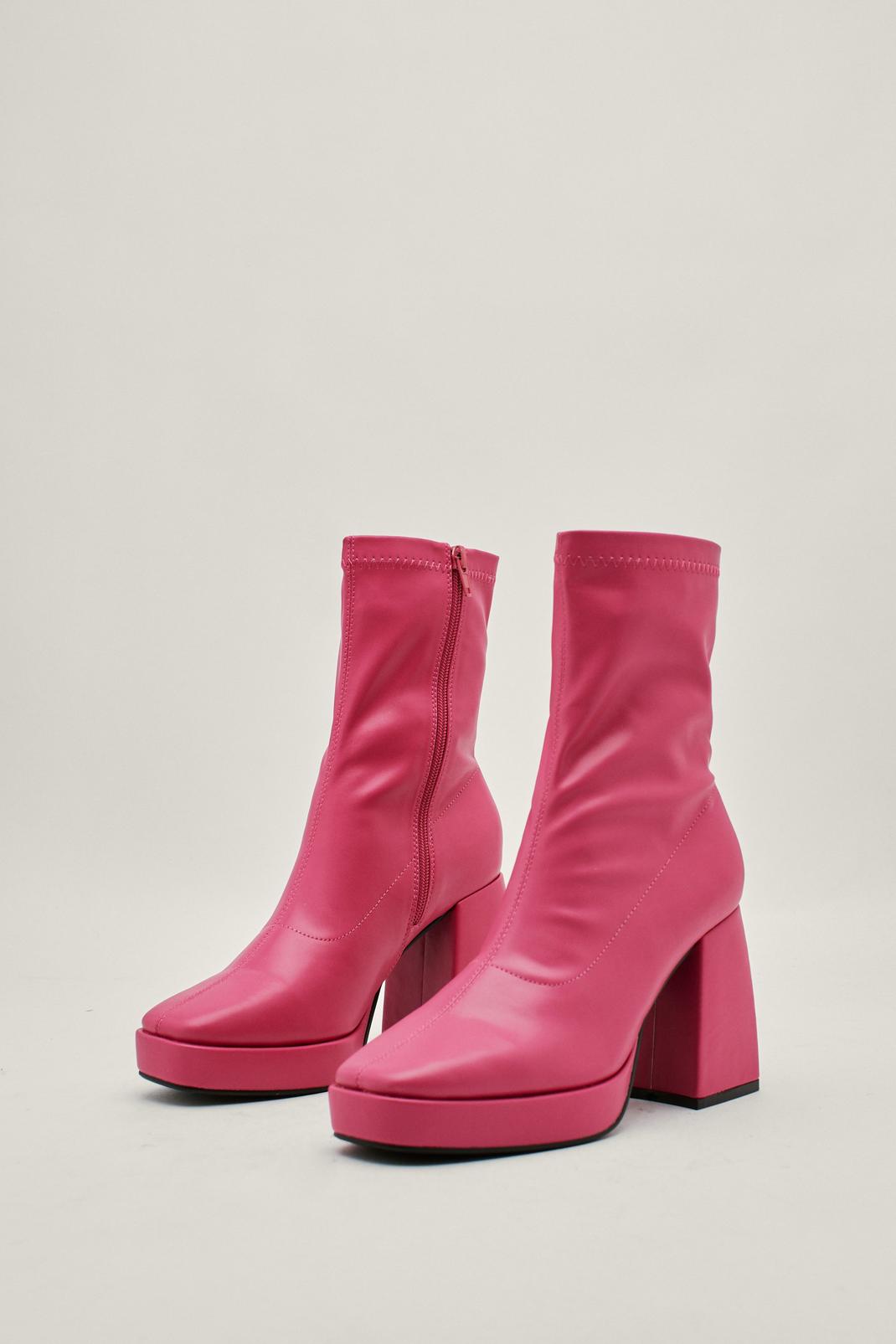 Magenta pink Faux Leather Platform Sock Boots image number 1