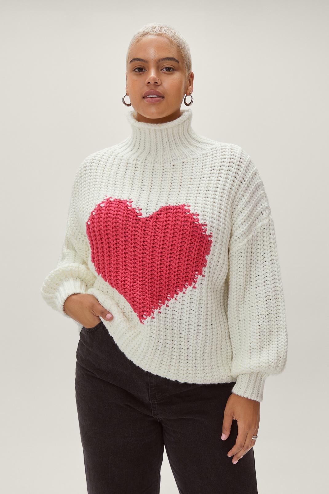 Plus Size Heart Knitted Turtleneck Sweater image number 1