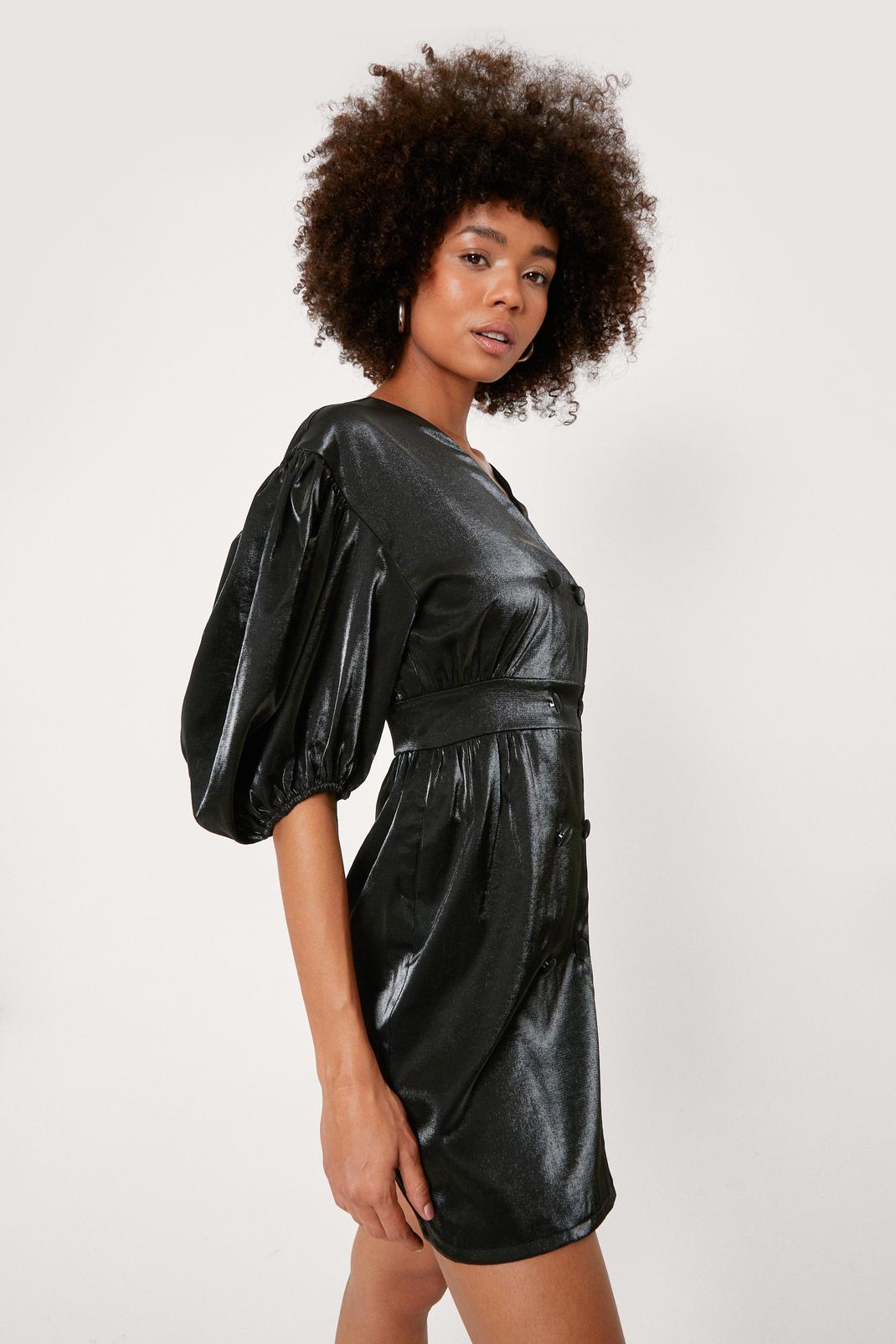 Taffeta Double Breasted Puff Sleeve Dress image number 1