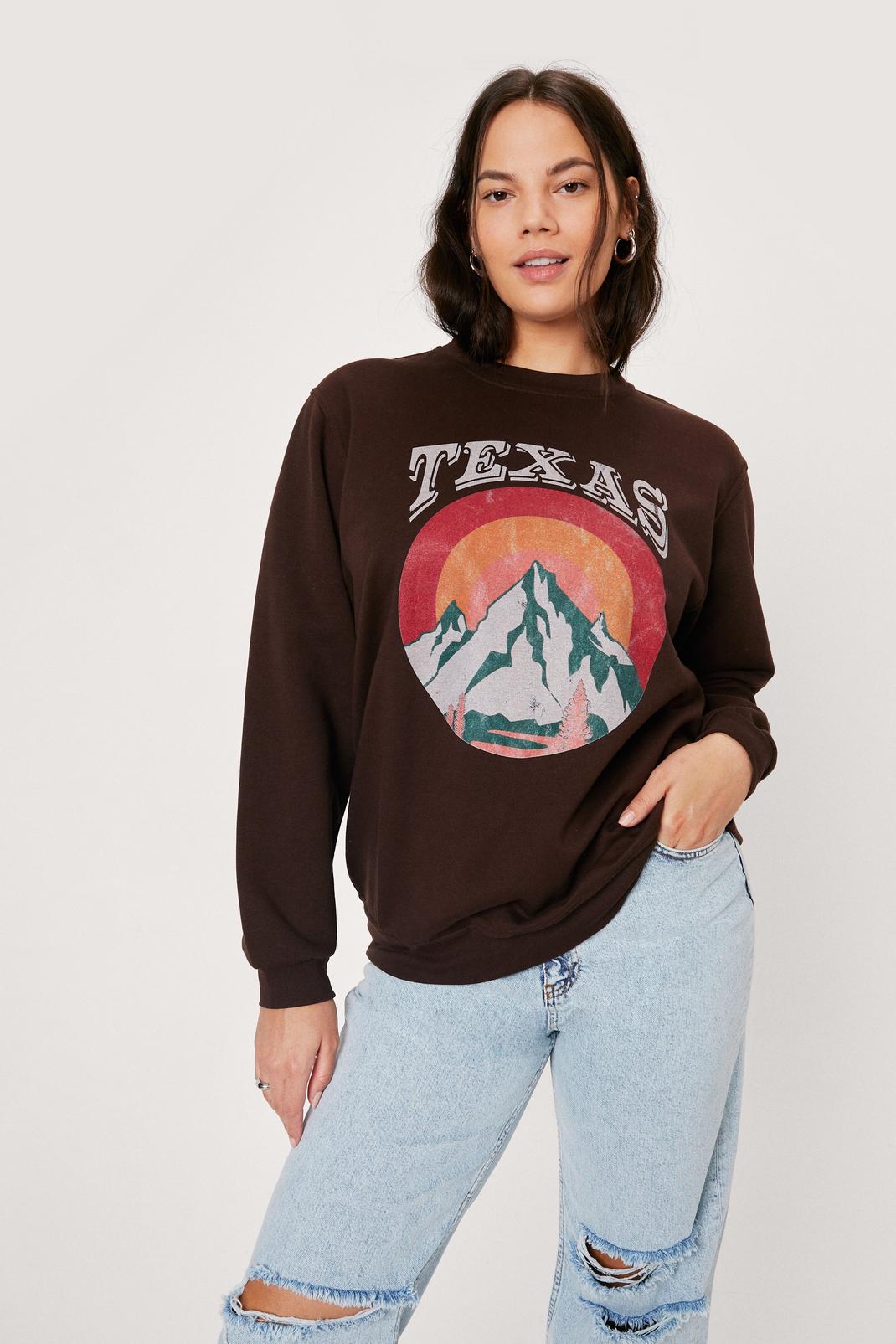 Chocolate Plus Size Texas Graphic Sweatshirt image number 1