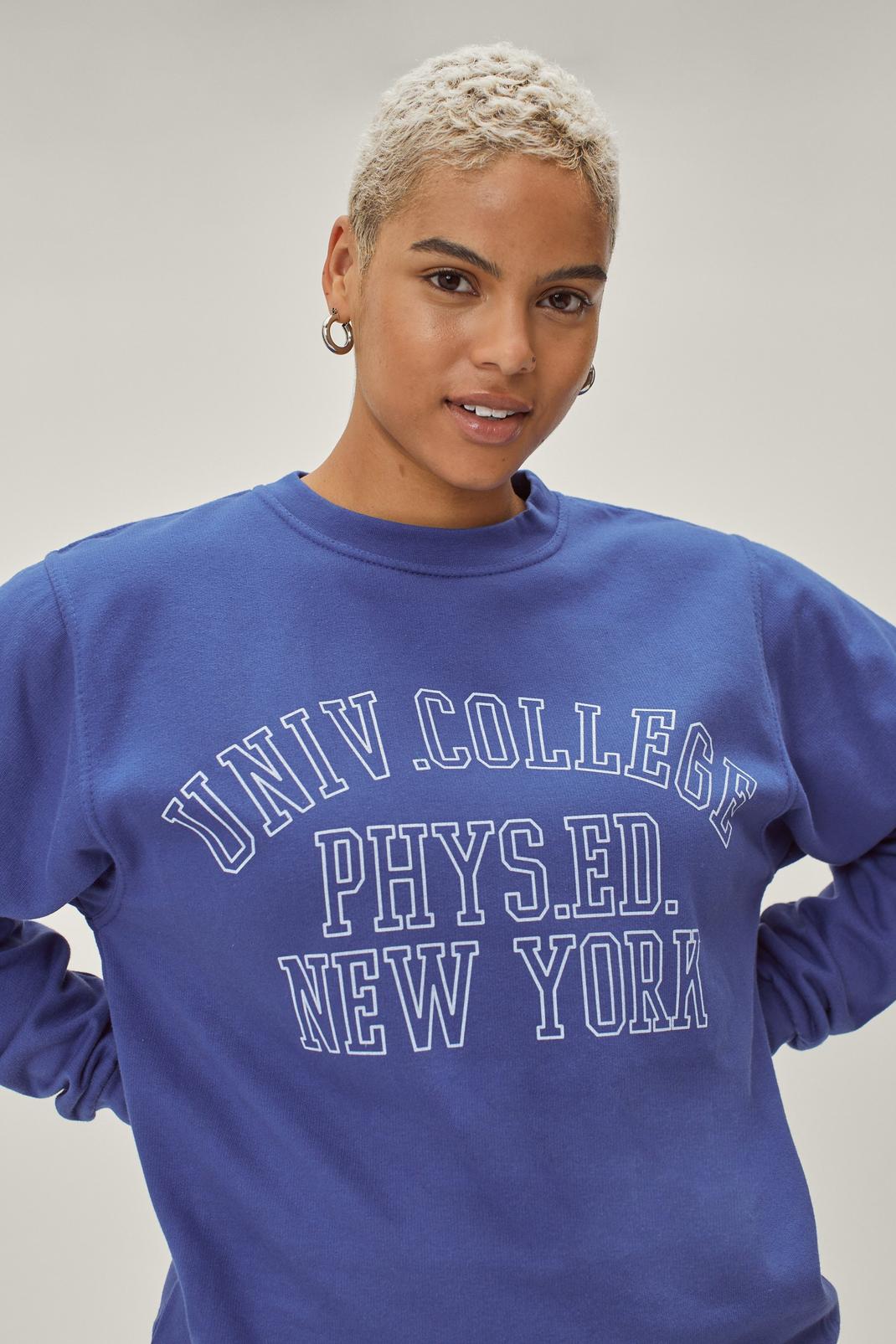 Plus Size Sweat à Slogan Ny College, Blue image number 1