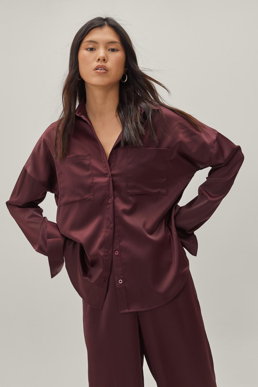 Berry Heavy Satin Coord Shirt image number 1