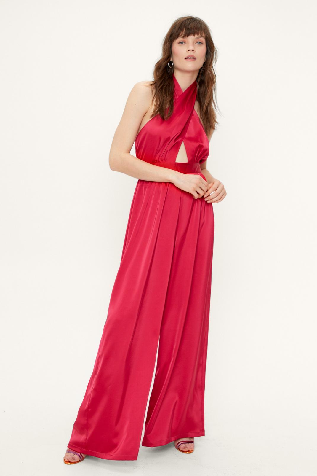 Hot pink Recycled Satin Halter Jumpsuit image number 1