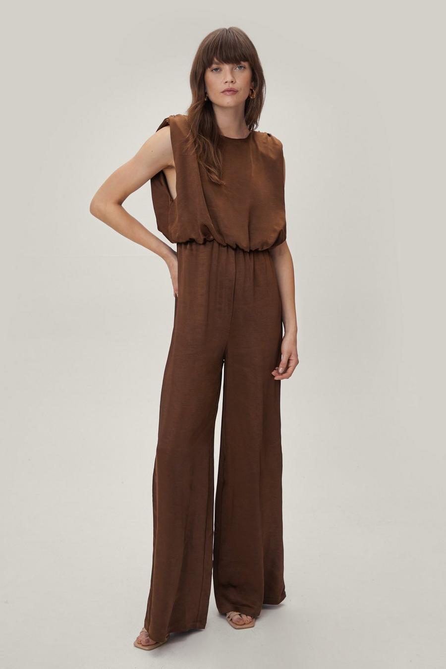 Recycled Shoulder Pad Satin Jumpsuit