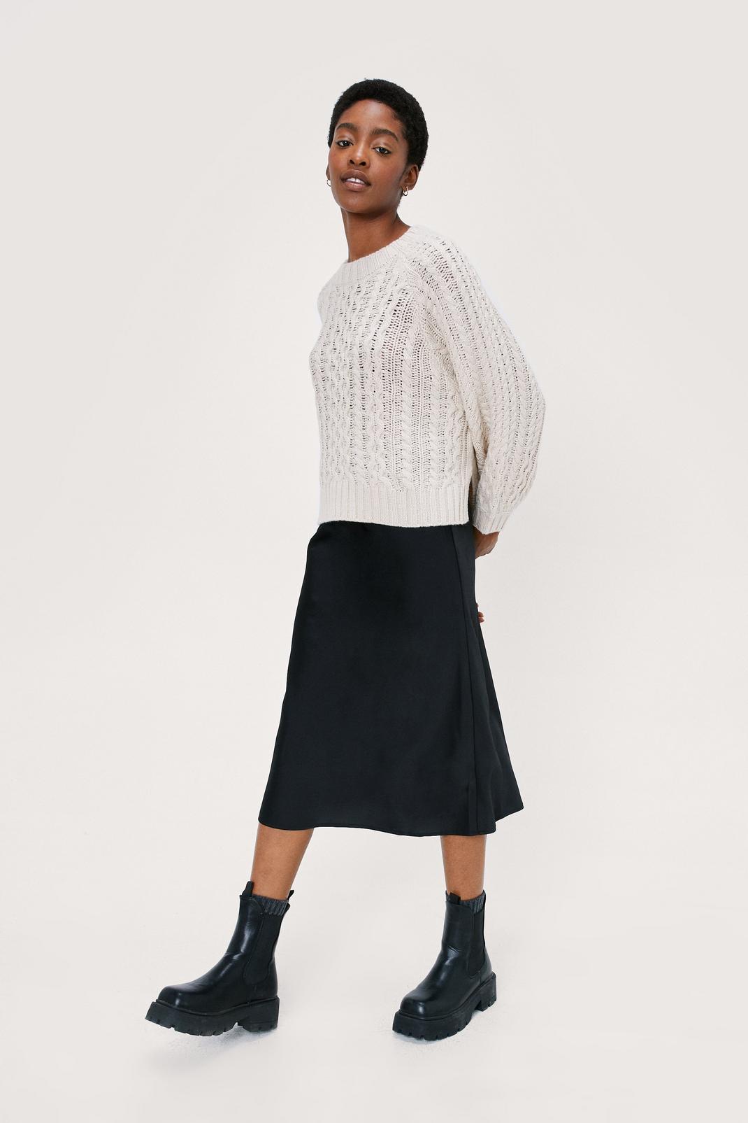 Black Satin Midi Skirt image number 1