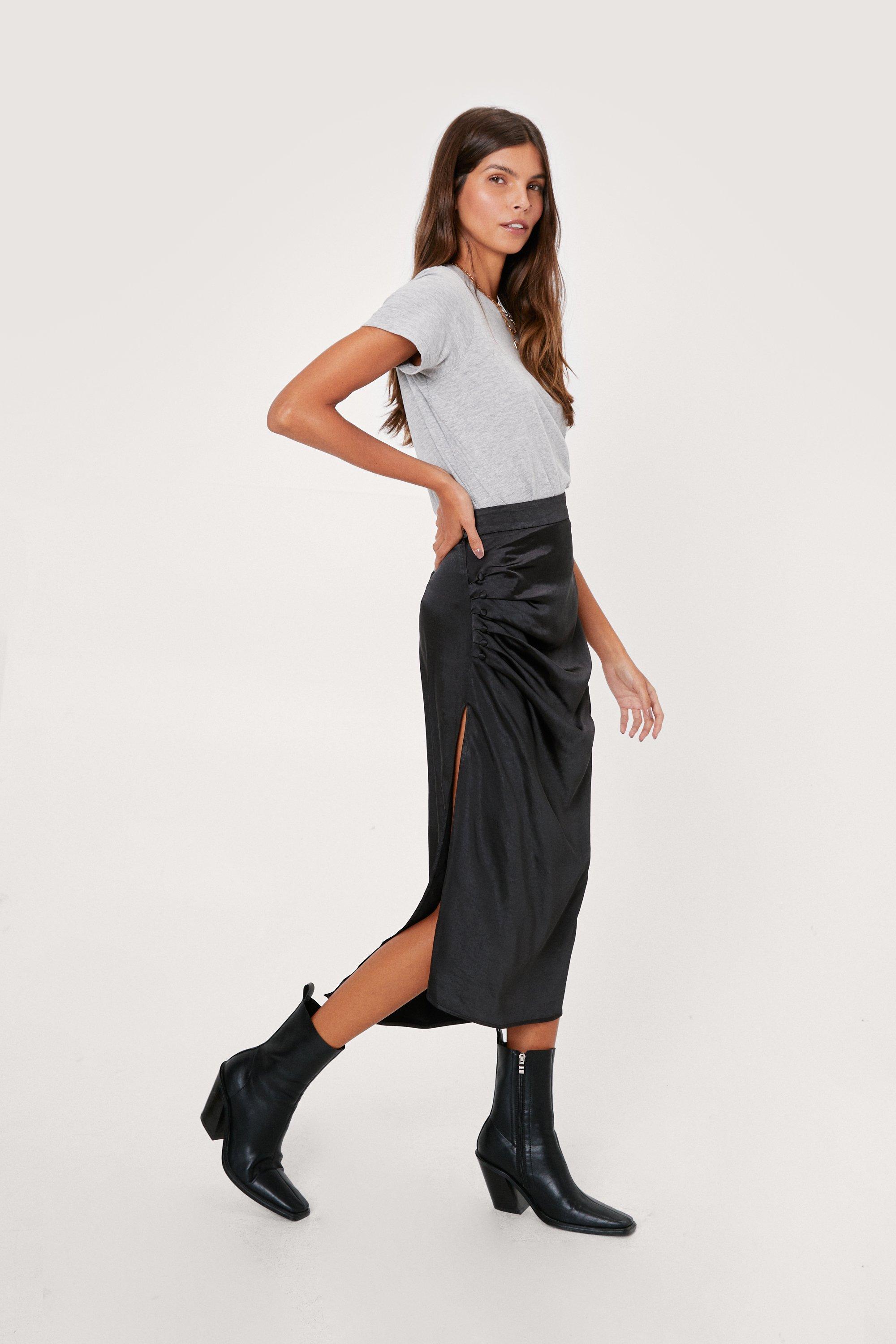 Satin skirt hotsell black midi