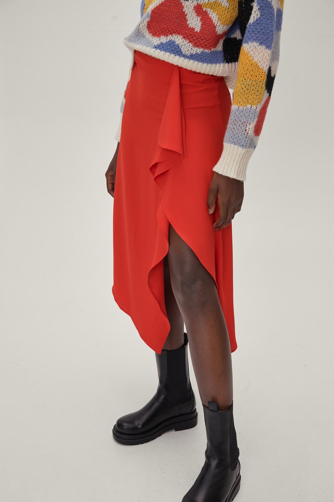 157 Ruffled Detail Twill Midi Skirt image number 2