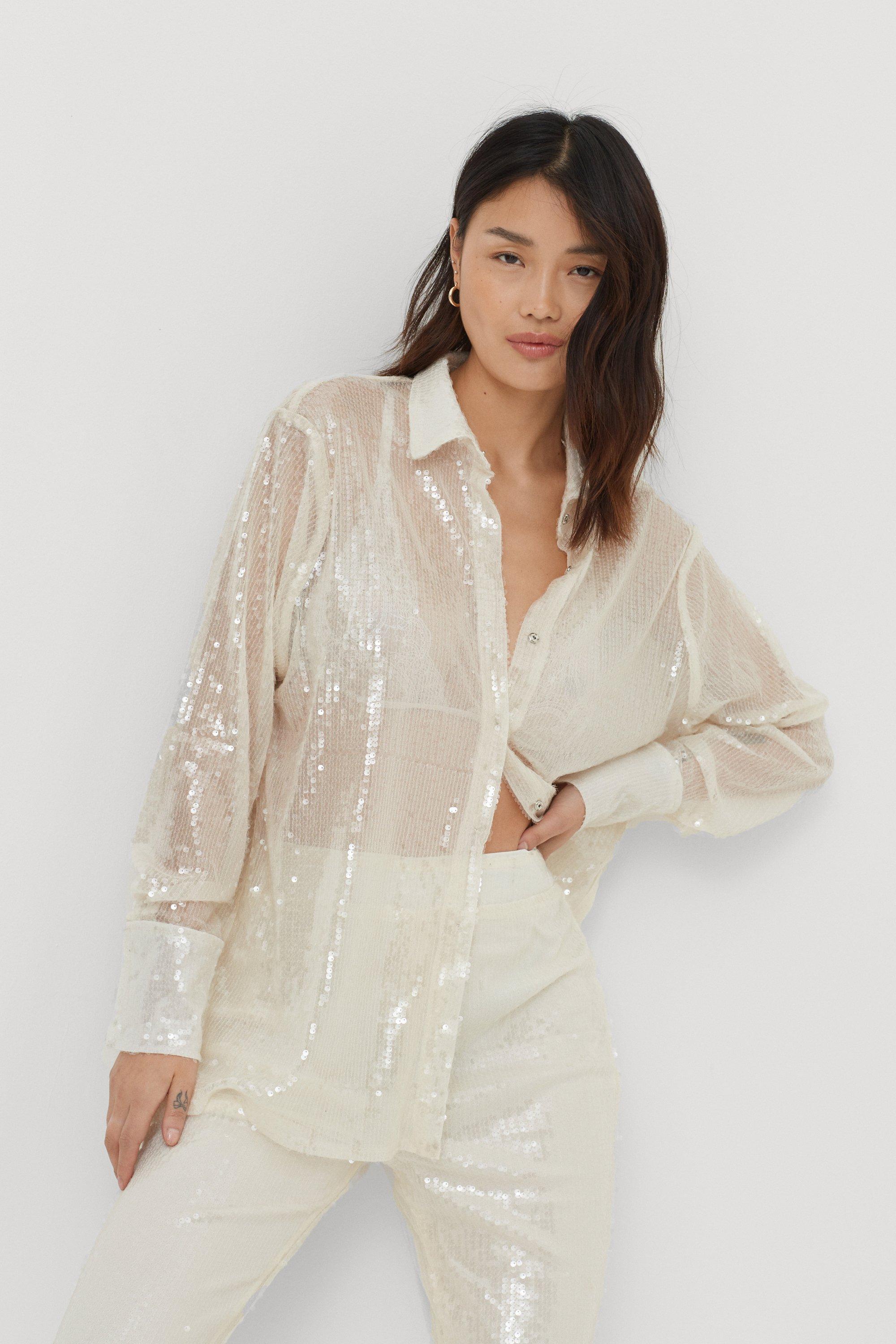 White sequin shirt sale