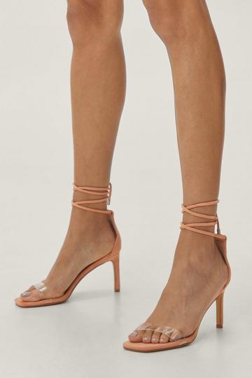 Pink Faux Suede Clear Strap Stiletto Heels