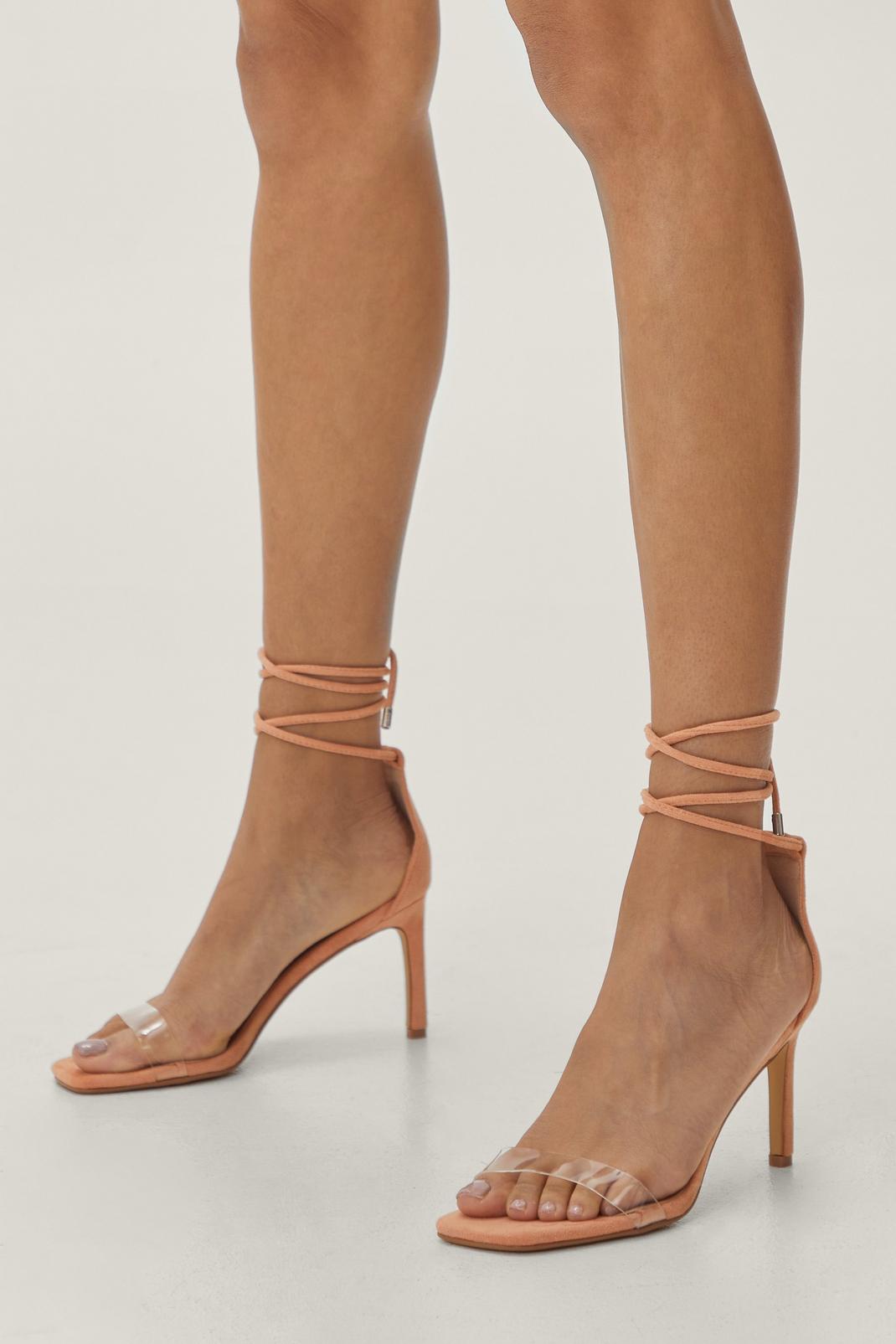 Peach Faux Suede Clear Strap Stiletto Heels image number 1