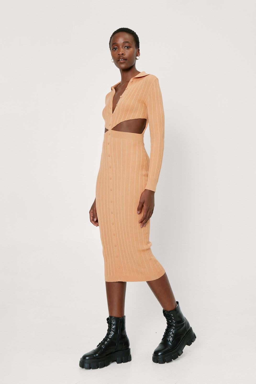 111 Recycled Ribbed Knitted Cut Out Midi Dress image number 2