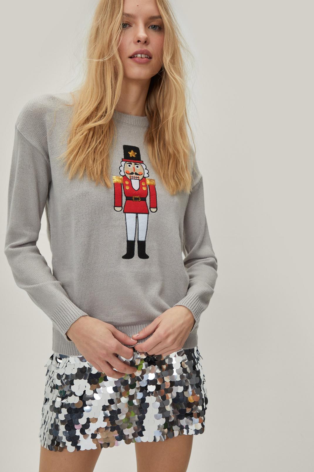 Grey Christmas Nutcracker Sweater with Sequins image number 1