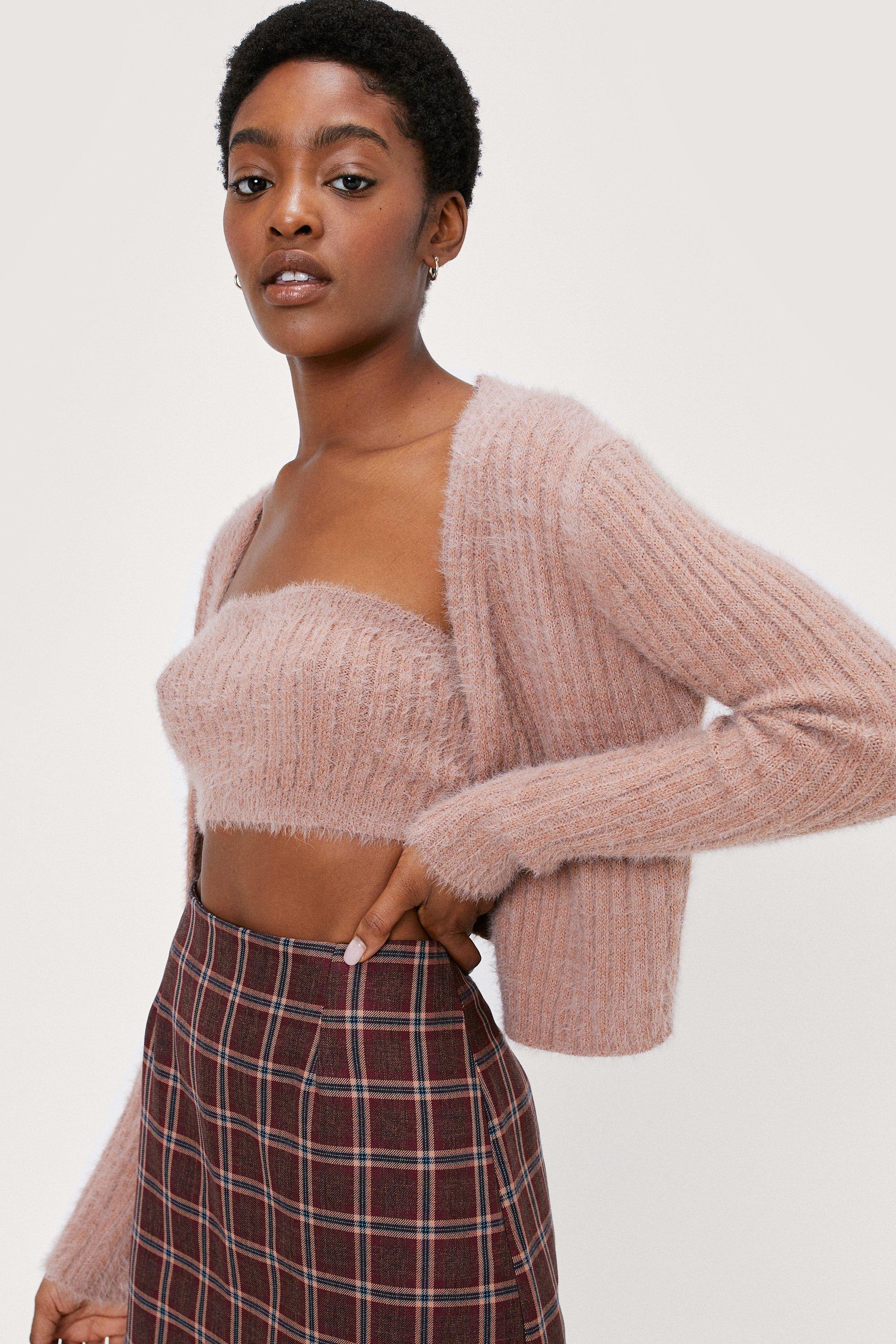 ASOS Fluffy Cropped Cardigan in Pink