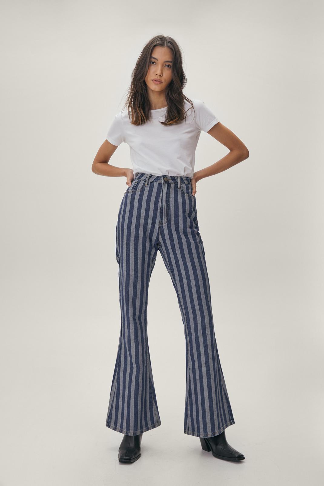 391 Striped Fit and Flared Denim Jeans image number 2