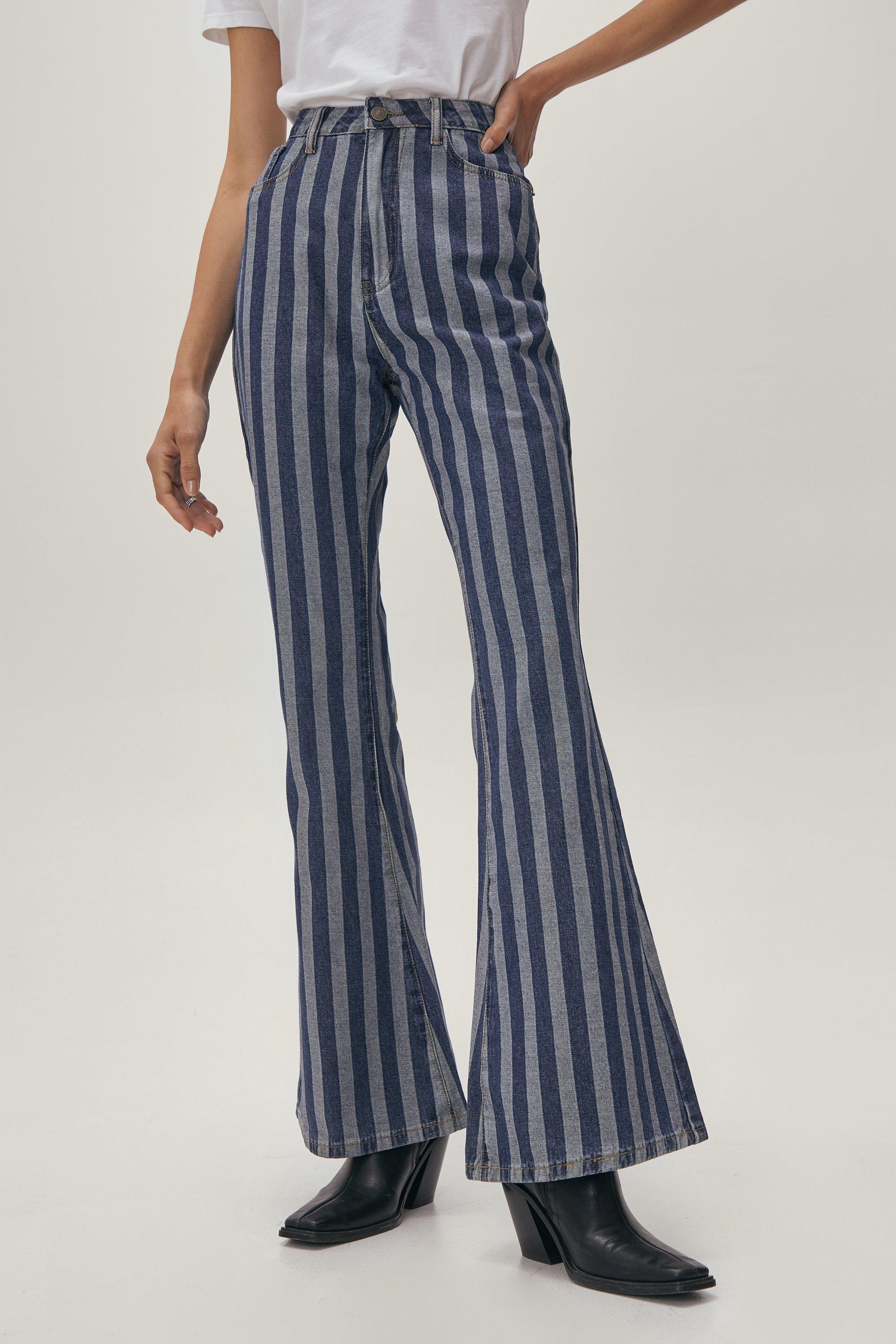 Striped Fit and Flare Denim Jeans