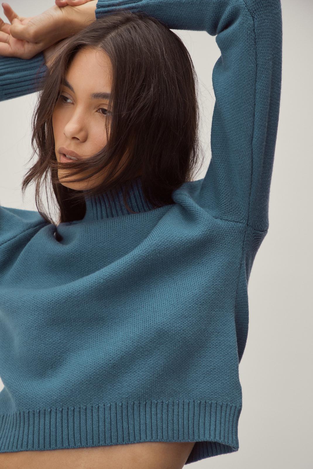 Teal High Neck Premium Knit Sweater image number 1