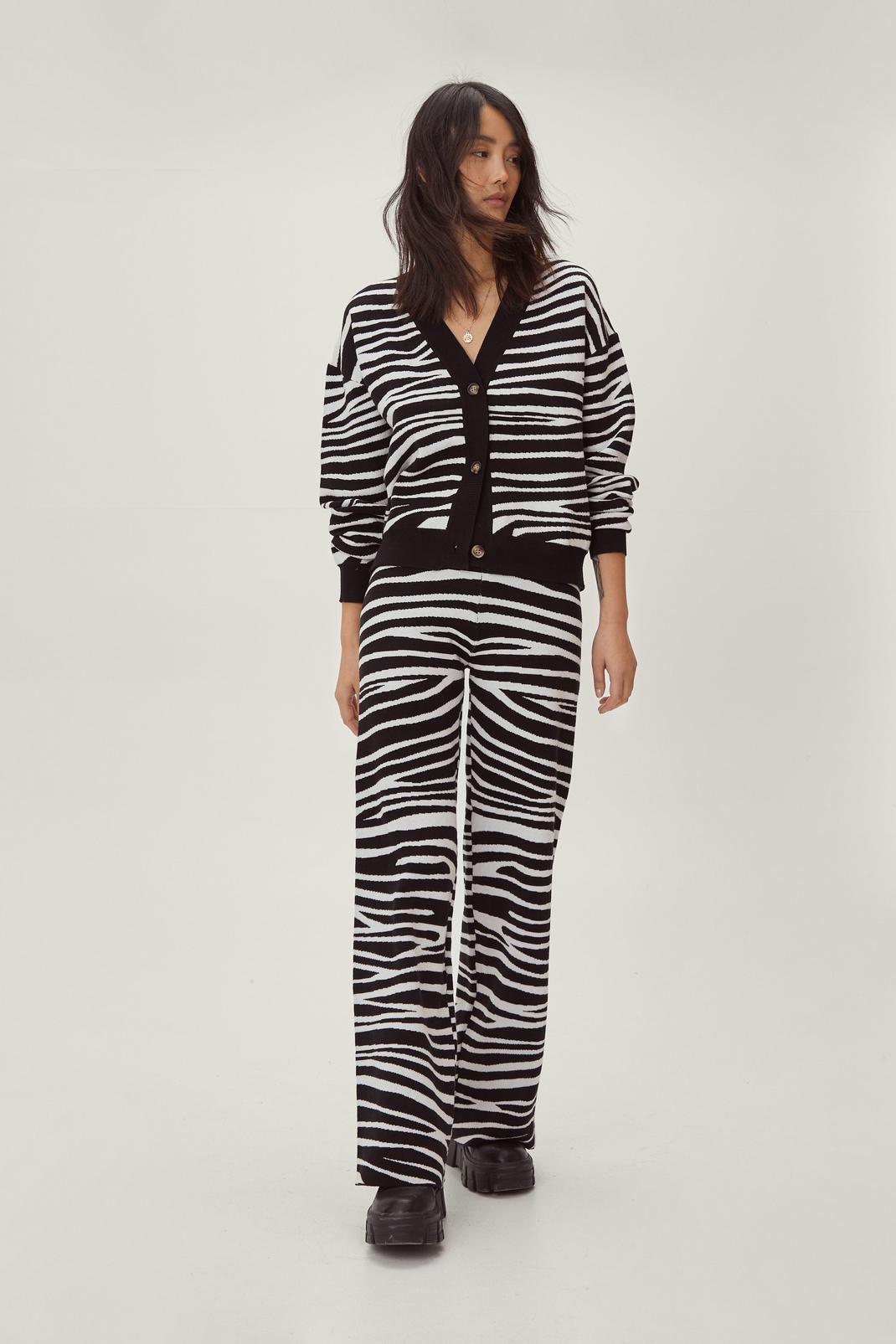 105 Zebra Knitted Maxi Cardigan and Trousers Set image number 1