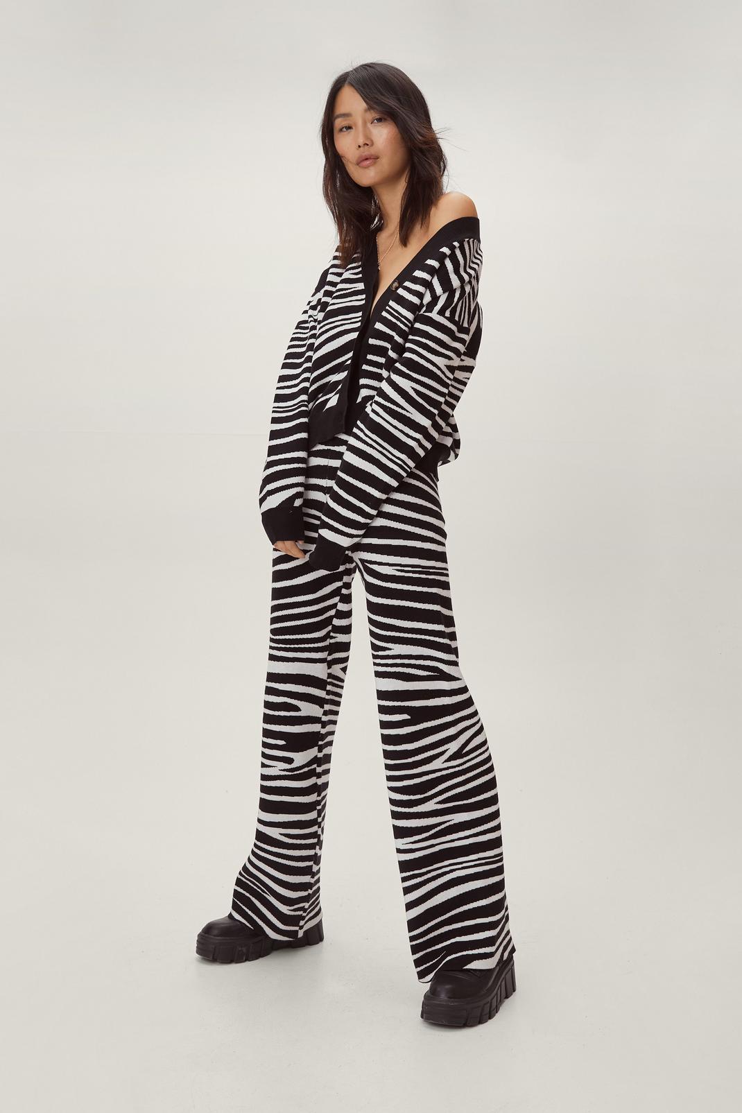 105 Zebra Knitted Maxi Cardigan and Trousers Set image number 2