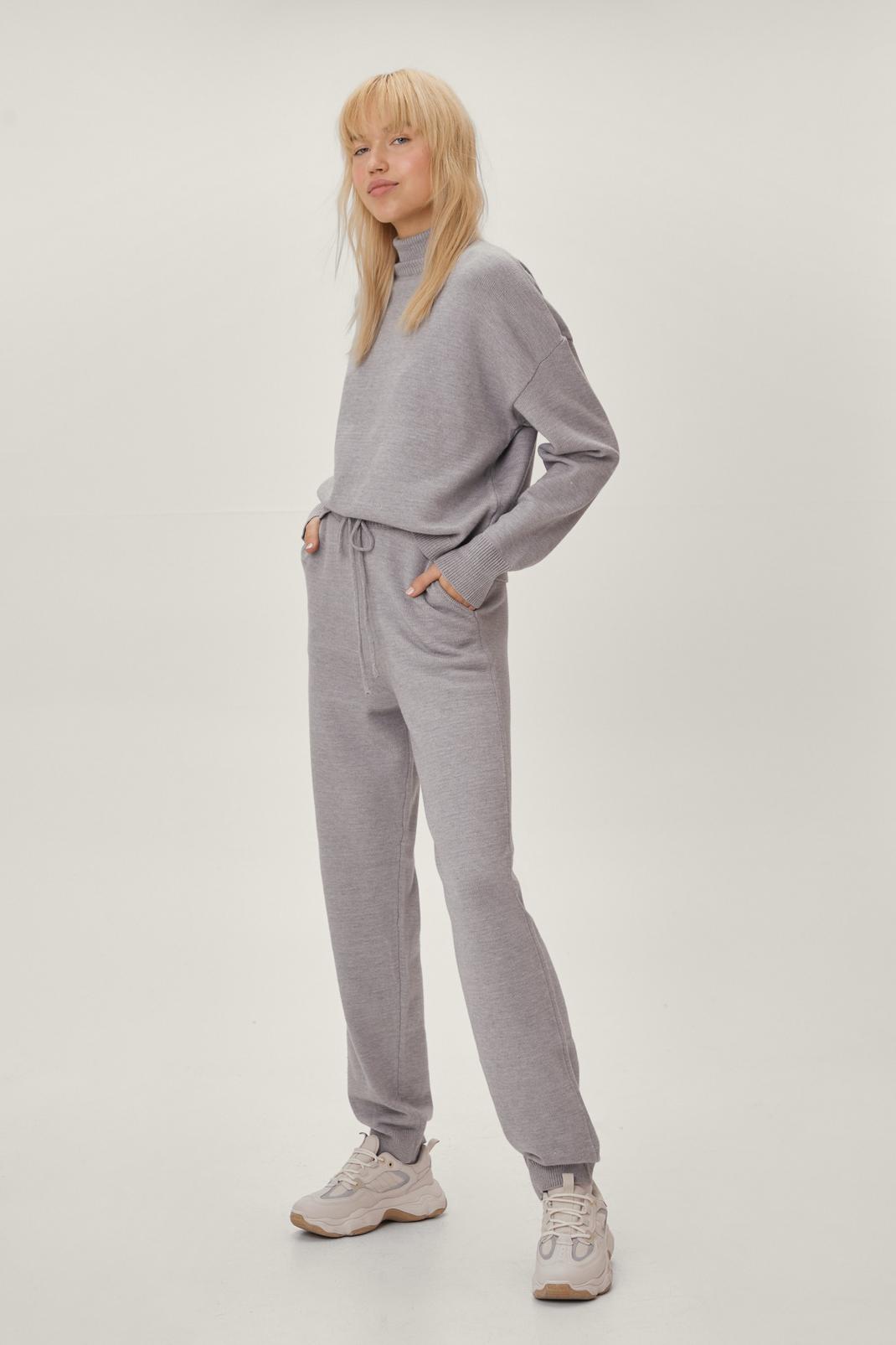 Grey Knitted Sweater And Trouser Co-ord Set image number 1