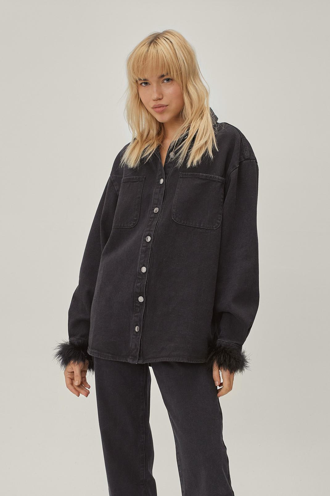 105 Feather Cuff Oversized Denim Shirt image number 1