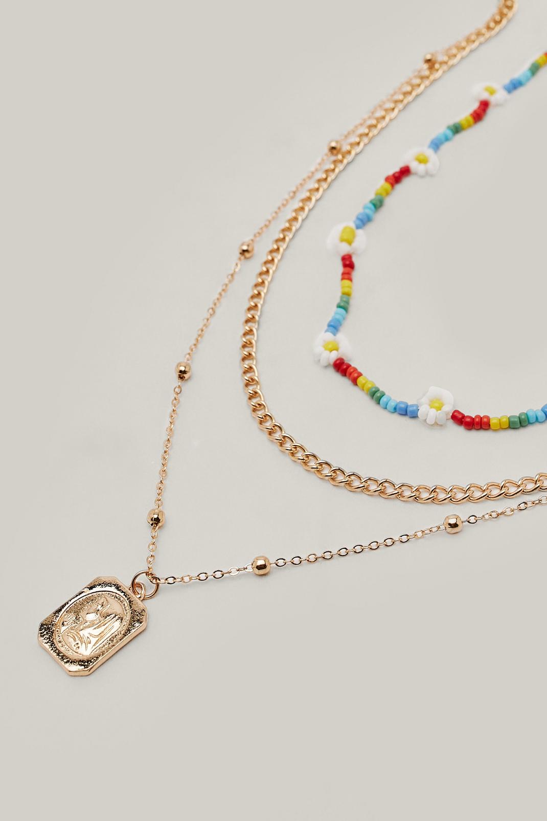 Collier superposé à perles colorées & pendentif, Gold image number 1