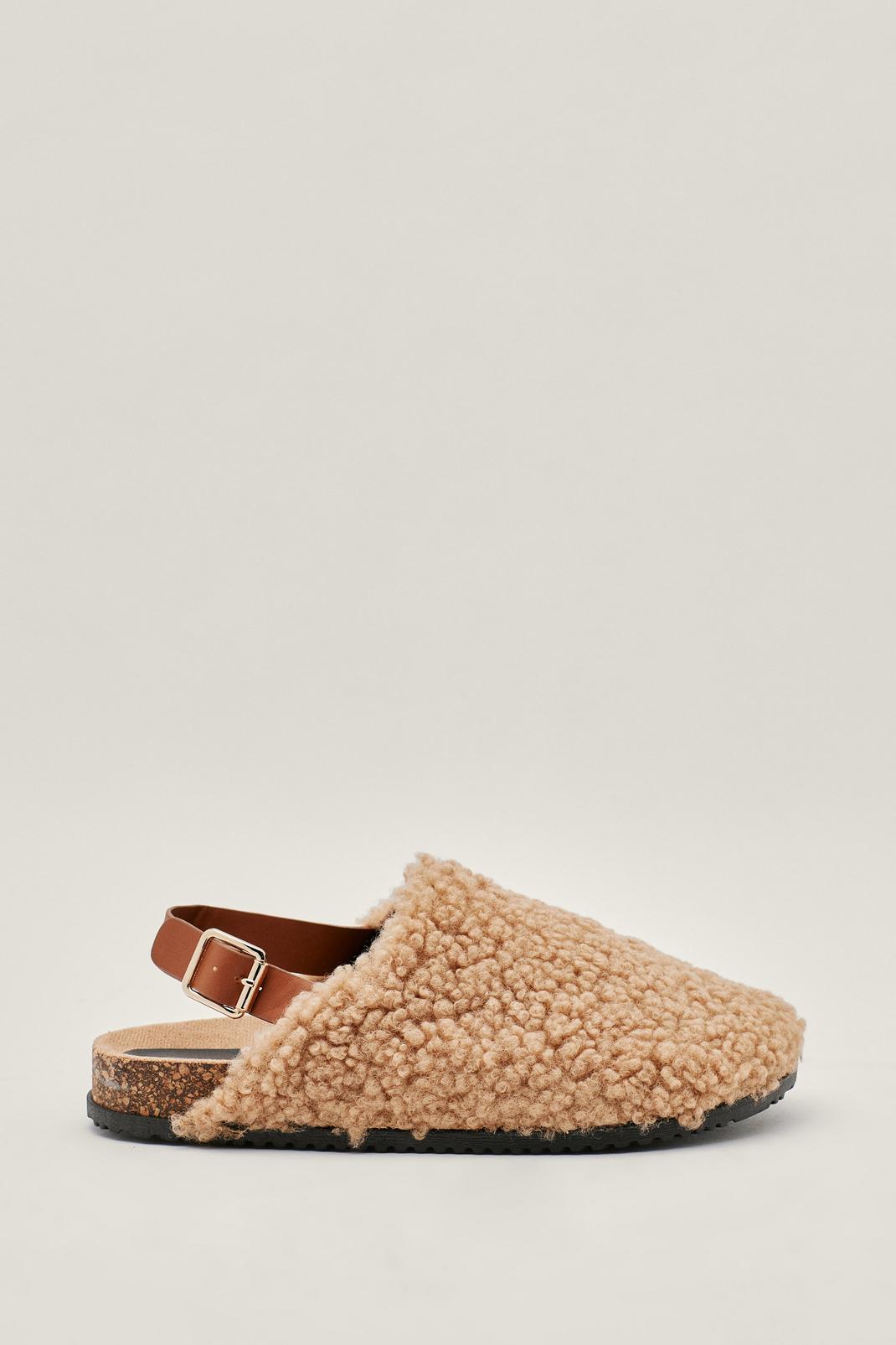 Beige Faux Shearling Footbed Slip On Shoes image number 1
