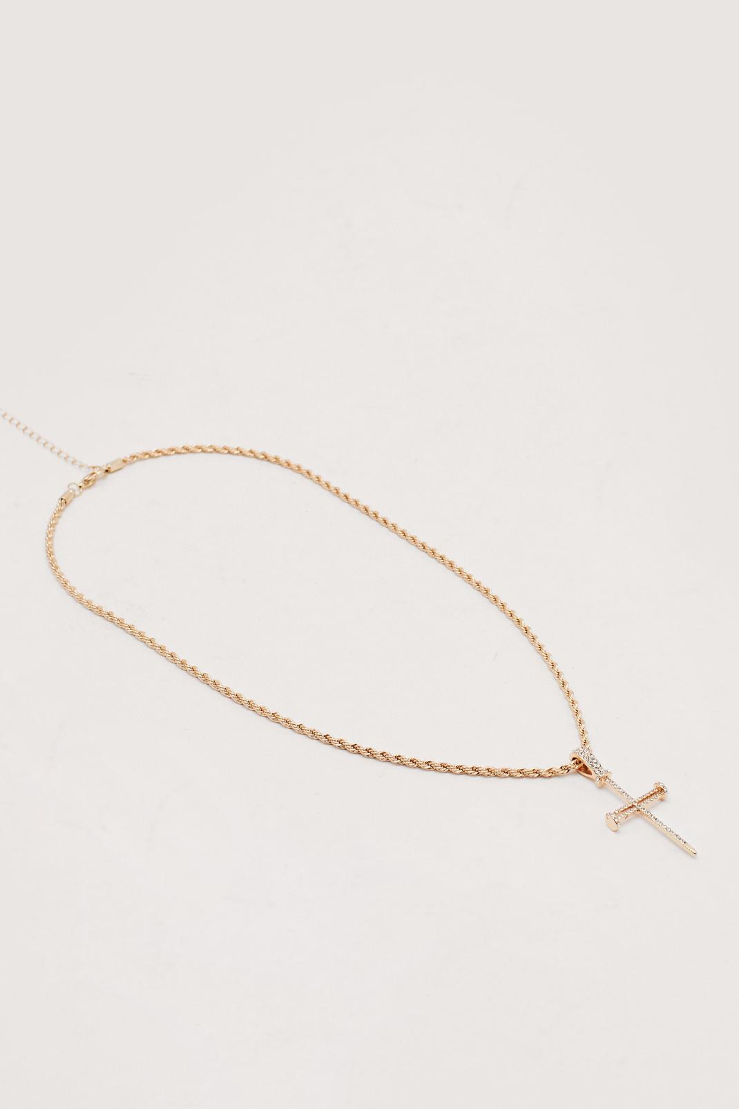 128 Diamante Cross Dainty Necklace image number 1