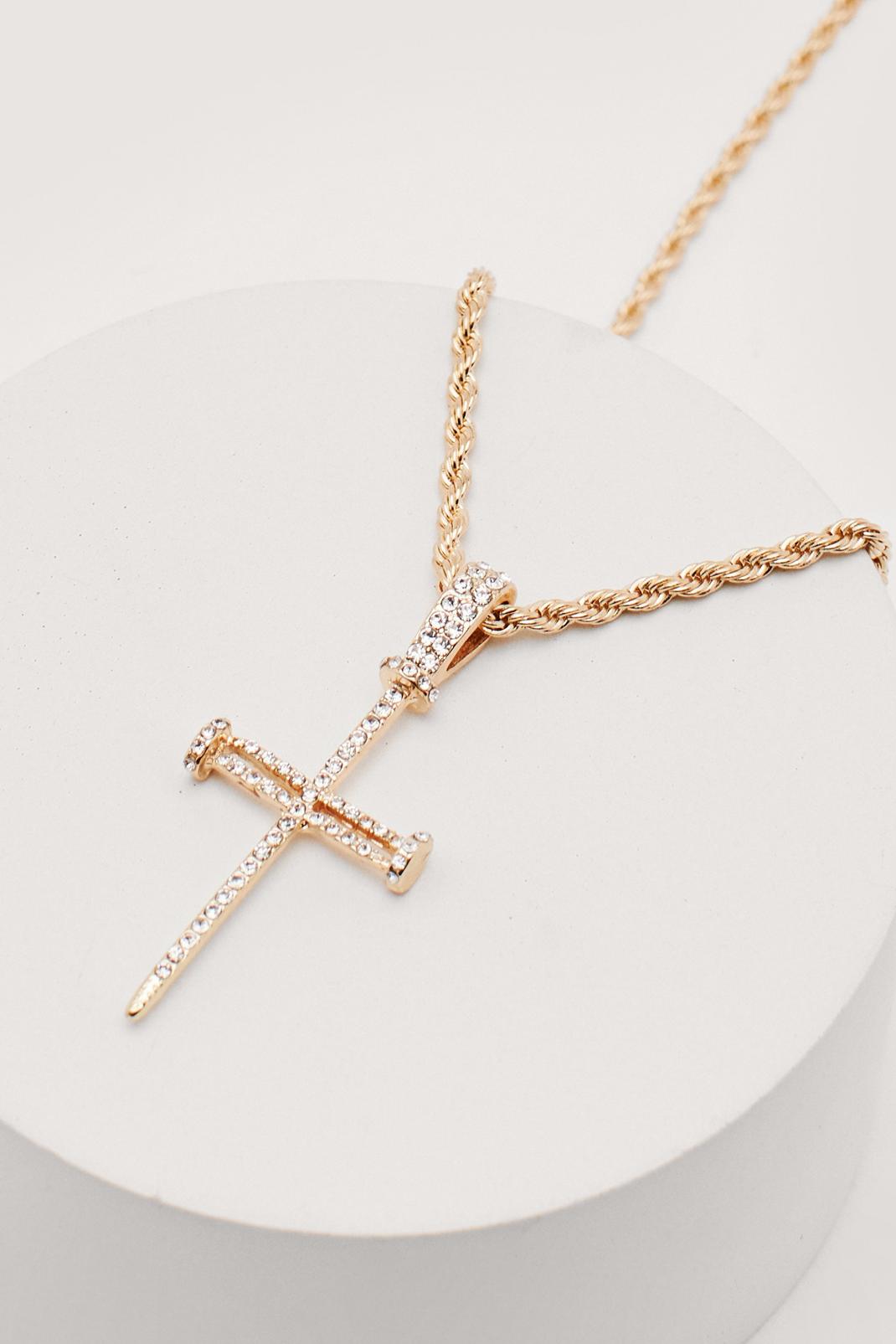 128 Diamante Cross Dainty Necklace image number 2