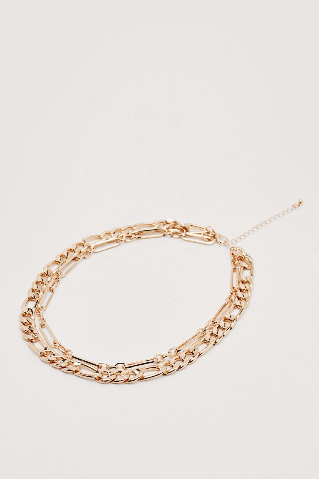 Gold Double Layered Figaro Chain Necklace image number 1