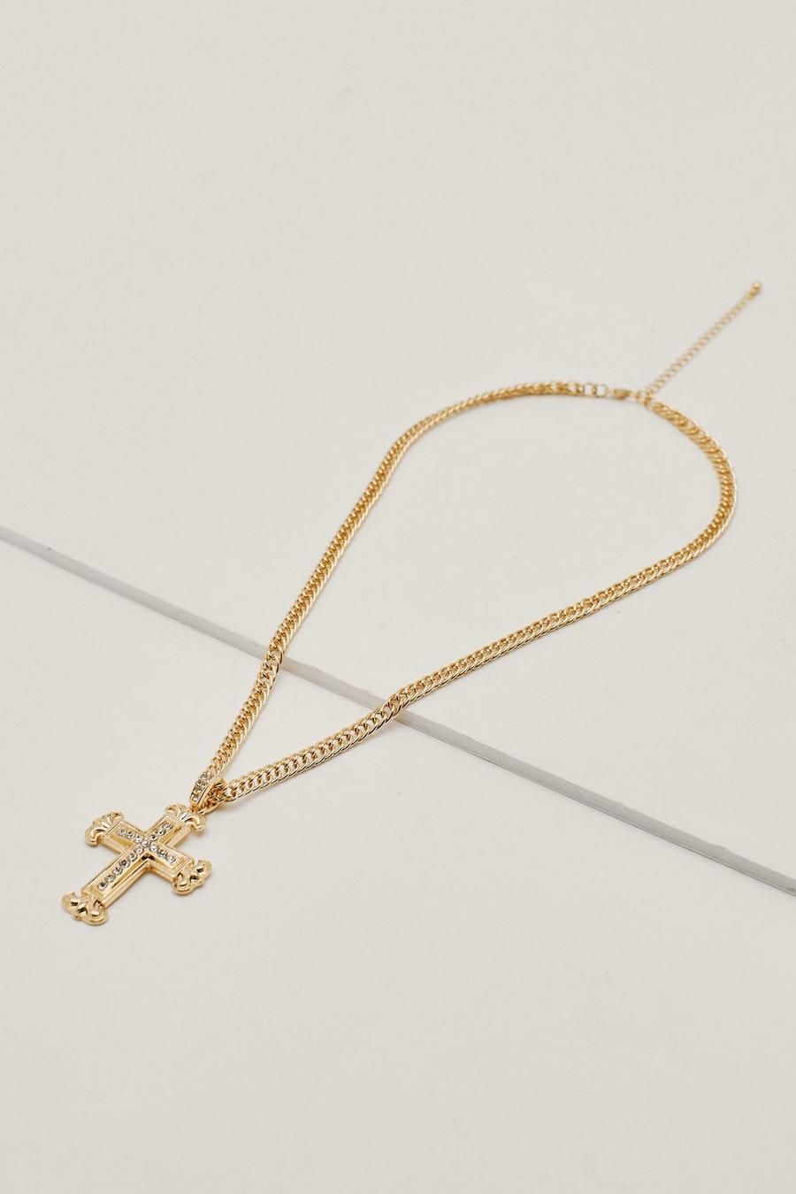 Diamante Cross Chain Pendant Necklace