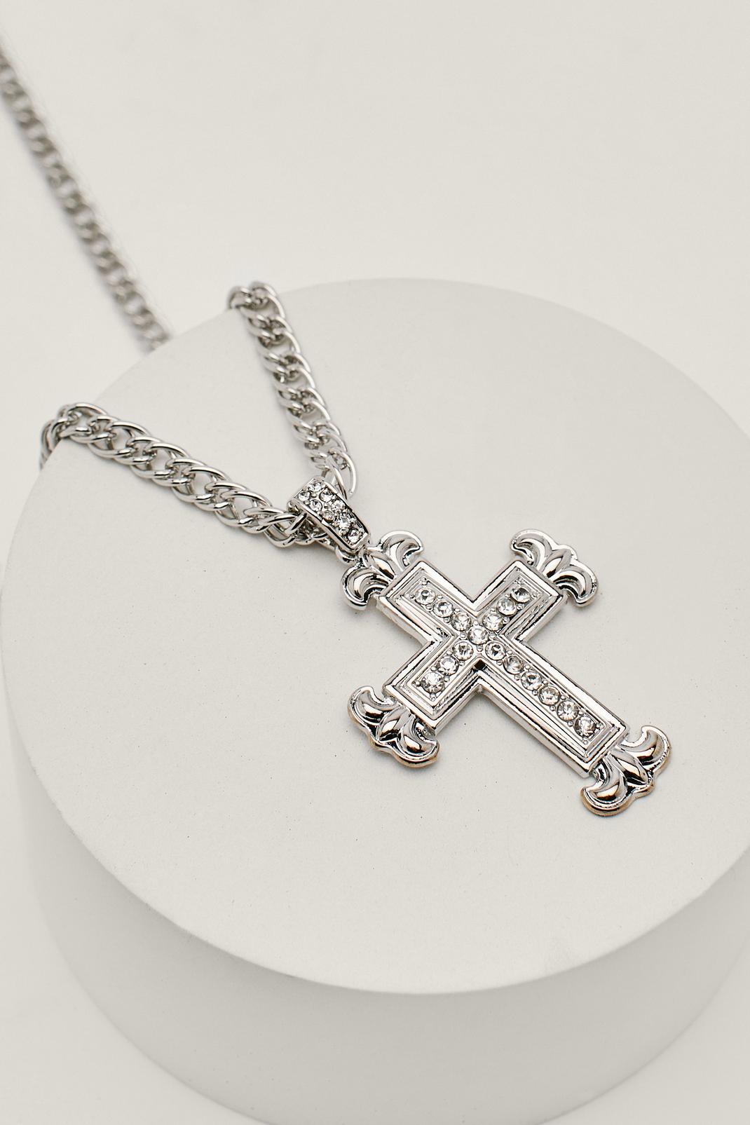 163 Diamante Cross Chain Pendant Necklace image number 2