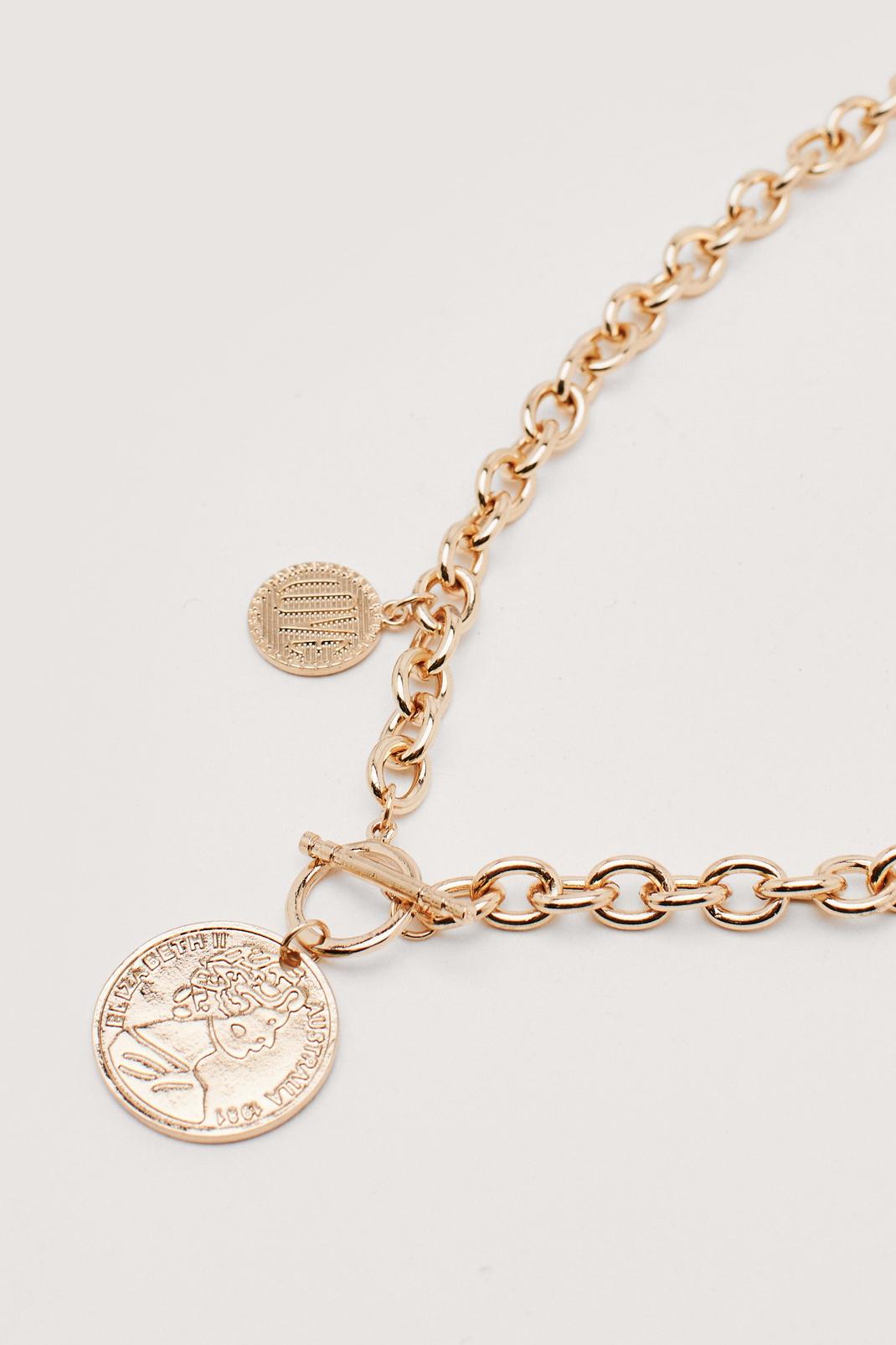 Gold Chunky Coin Pendant Chain Necklace image number 1