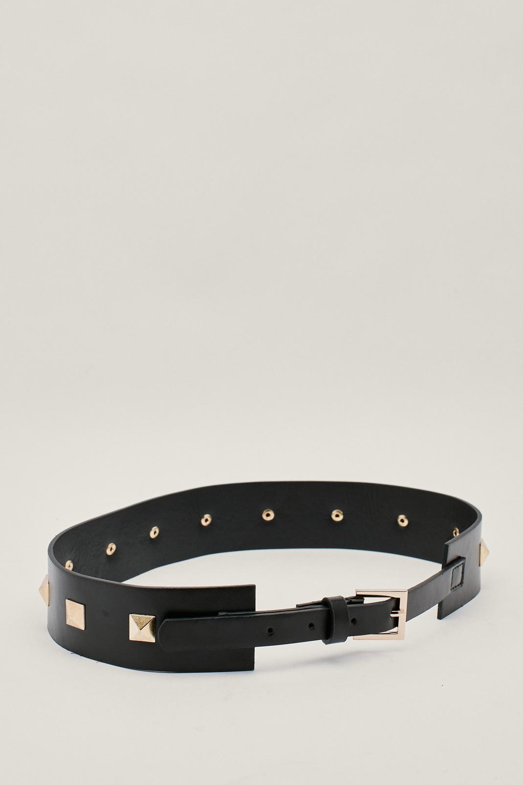 Black Faux Leather Chunky Studded Waist Belt image number 1