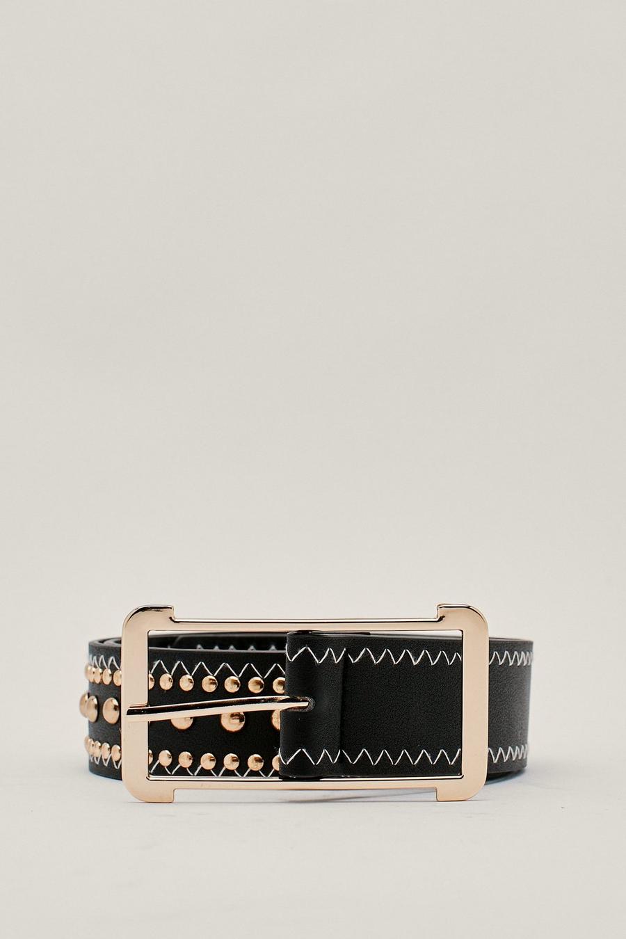 Faux Leather Oversized Buckle Studded Waist Belt