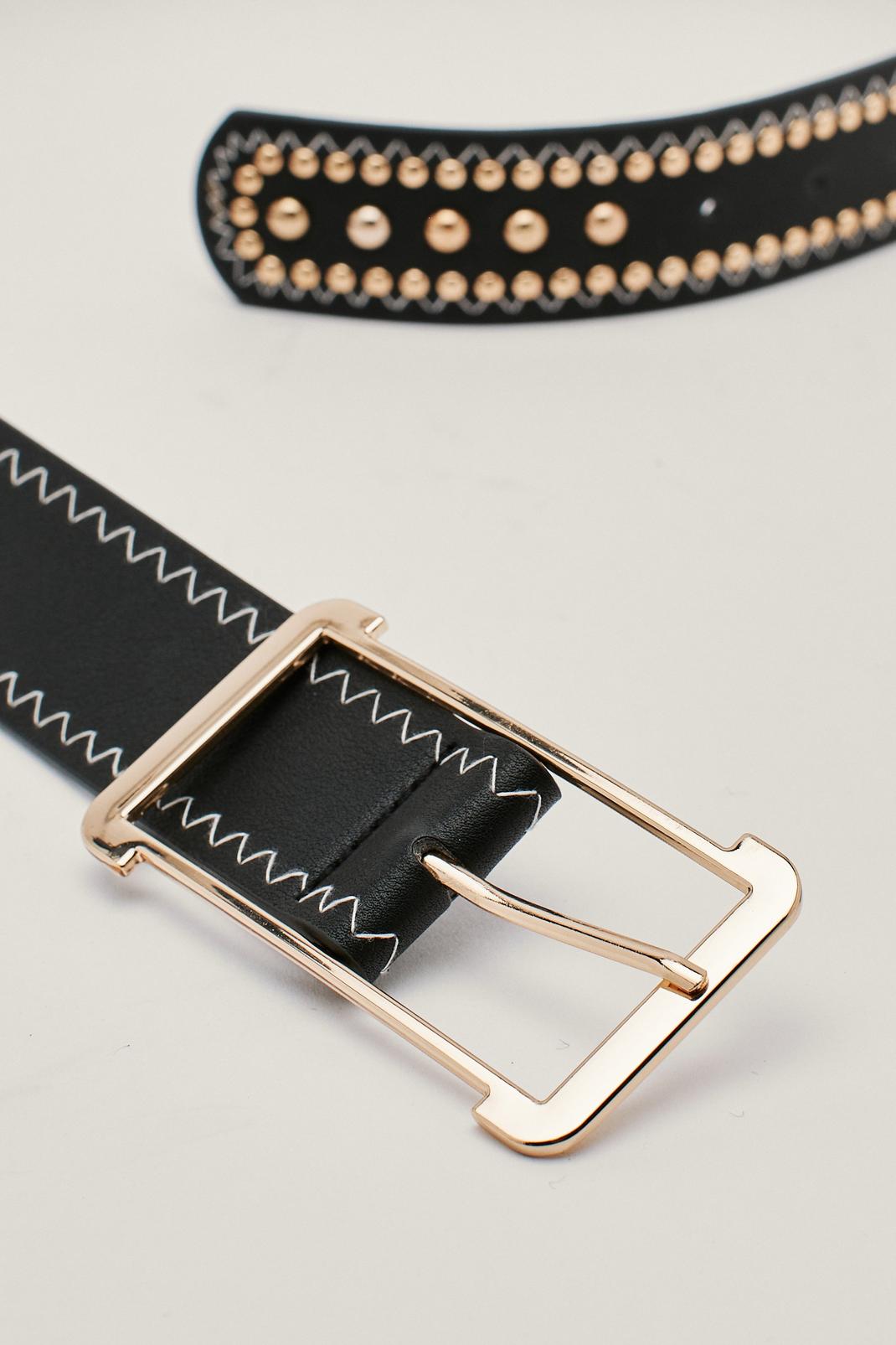 105 Faux Leather Oversized Buckle Studded Waist Belt image number 2
