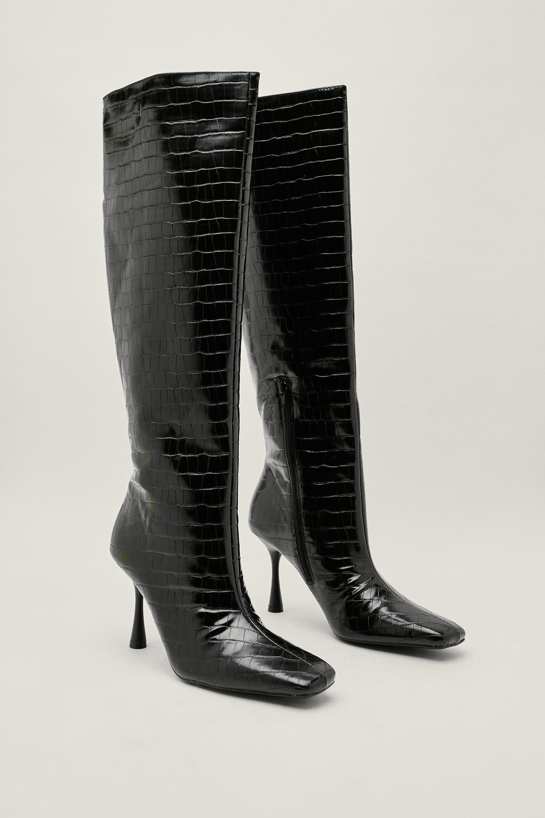 105 Stretch Faux Croc Stiletto Knee High Boots image number 2
