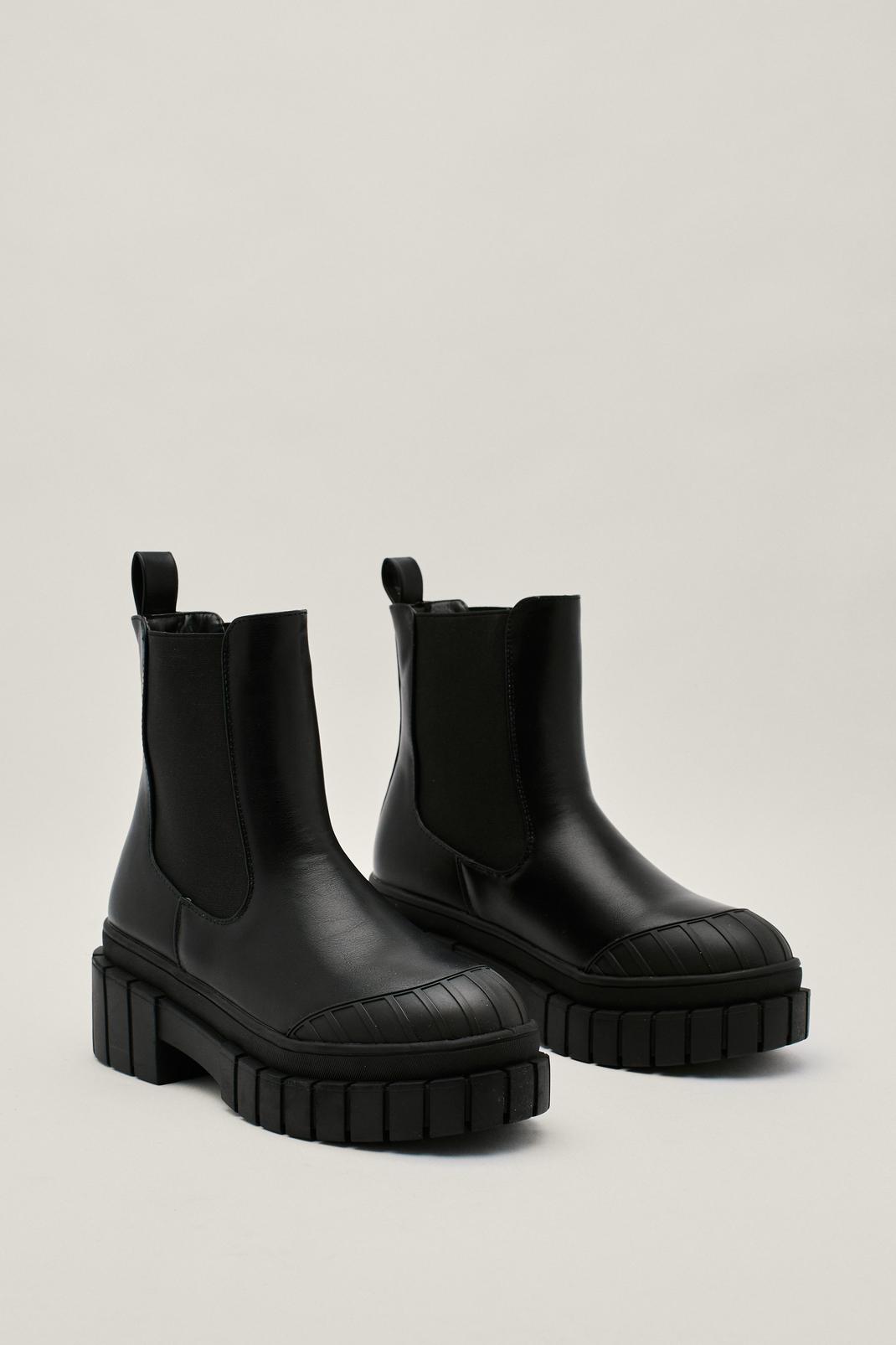 Black Faux Leather Chunky Sole Chelsea Boots image number 1