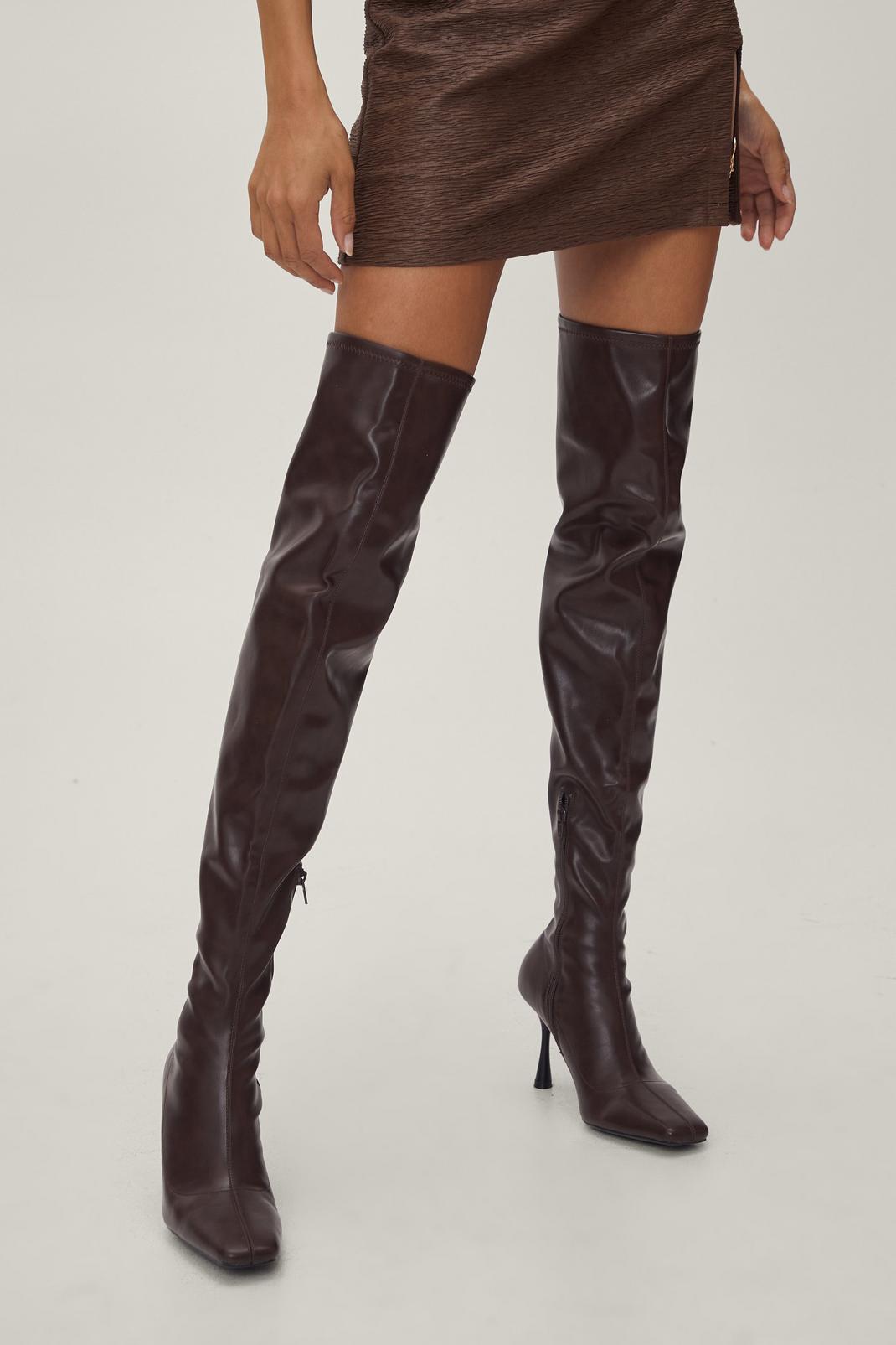 Stretch Faux Leather Stiletto Over The Knee Boots image number 1