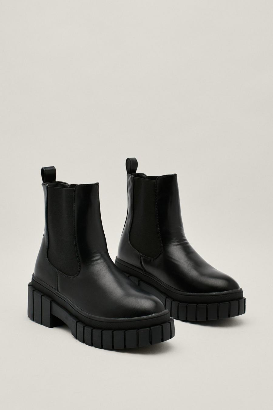 Grained Faux Leather Chunky Chelsea Boots