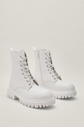 Faux Leather Cleated Biker Boots white