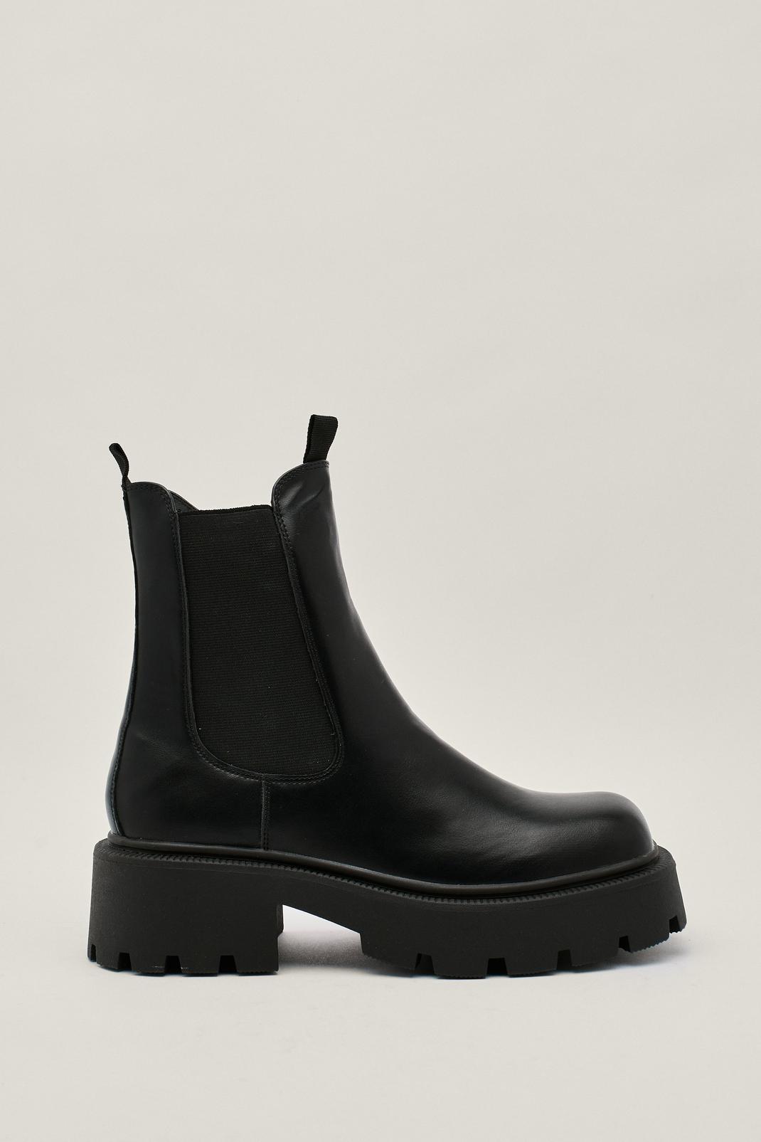 Black Grained Faux Leather Cleated Chelsea Boot image number 1