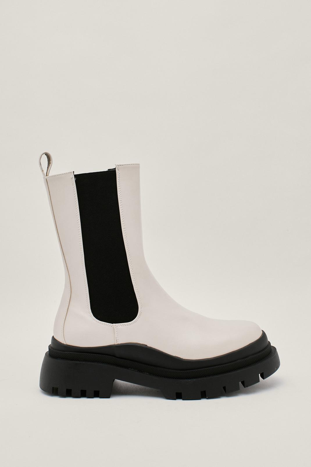 Ecru Faux Leather Chunky Sole Chelsea Boots image number 1