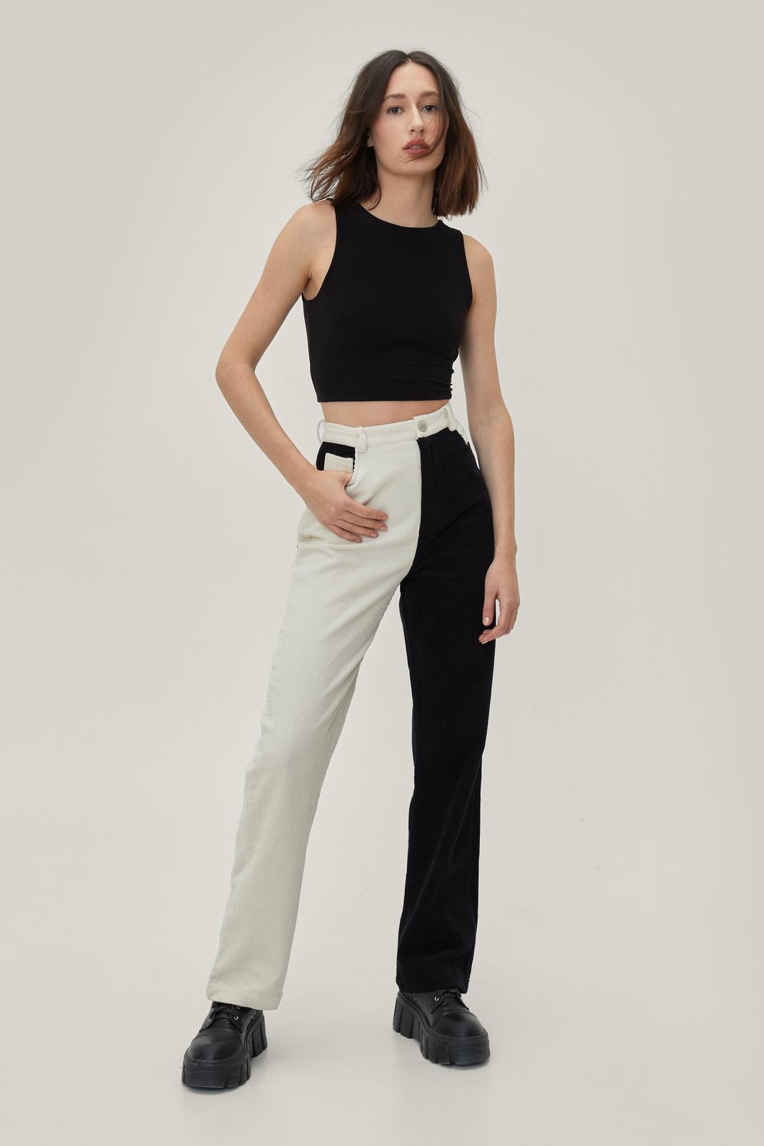 Pantalon droit bicolore à poches contrastantes, Mono image number 1