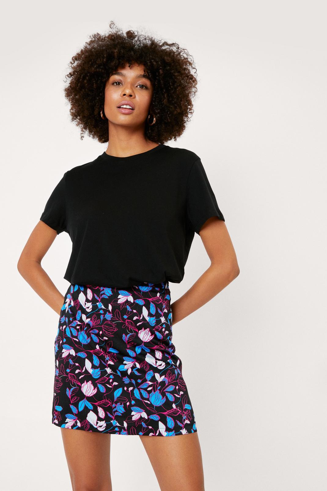 Mini jupe taille haute à imprimé fleuri, Multi image number 1