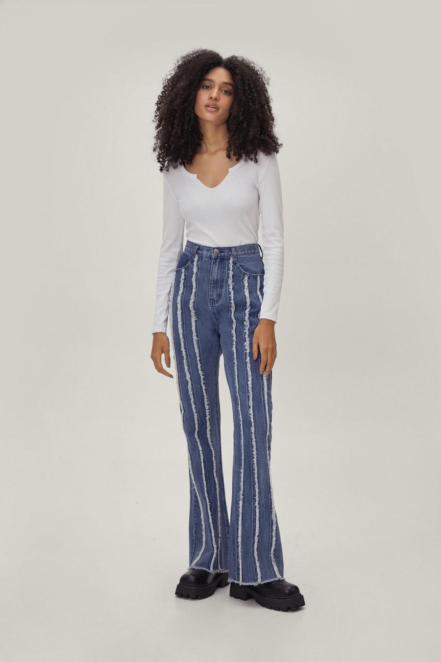 Denim Frayed Seam Fit and Flare Jeans